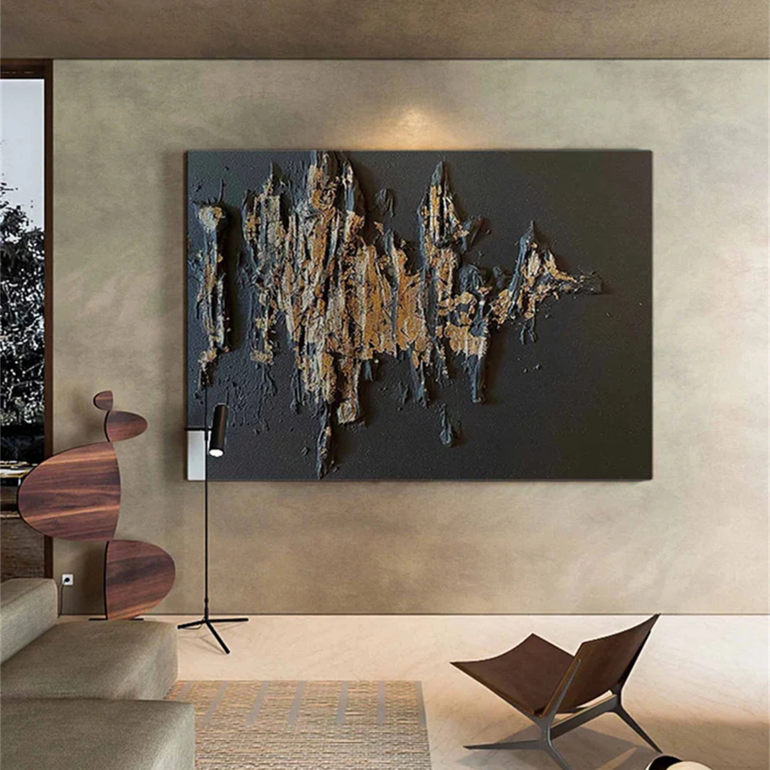 Black Gold Minimalist Textured Abstract Wall Art Painting #MZ053 - Modern Home & Office Decor for Living Room, Bedroom