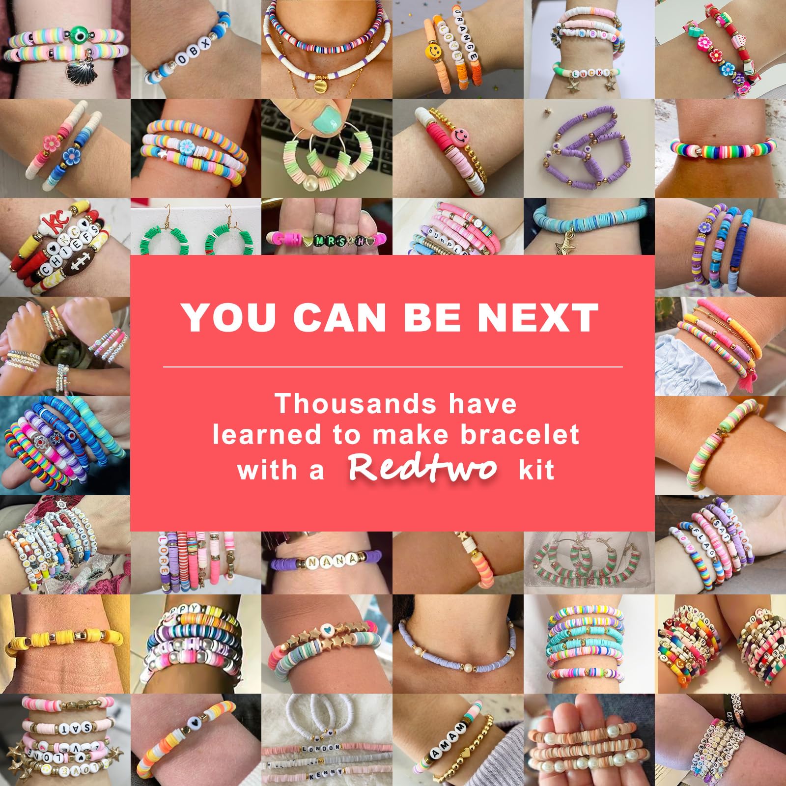 Redtwo 4200pcs Clay Beads for Bracelet Making Kit - DIY Friendship Bracelet Heishi Beads, Preppy Flat Beads for Arts & Crafts, Creative Birthday Gifts for Kids Ages 6-13 - Perfect for Jewelry Making, Party Favors & Summer Camp Activities