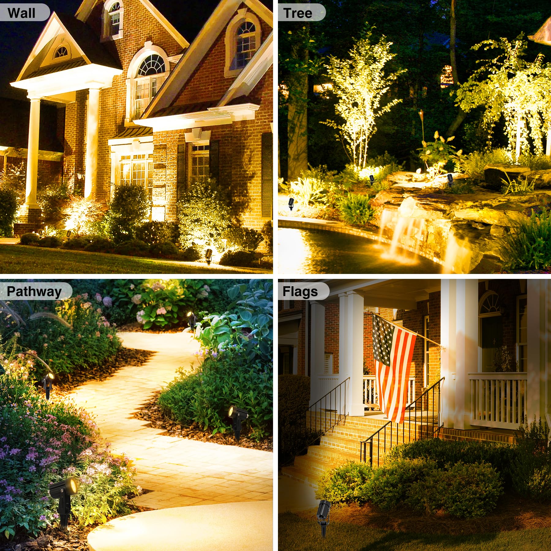 2 Pack Solar Spot Lights Outdoor, IP65 Waterproof Solar Landscape Spotlights with 9.8ft Cable, 3000K Warm White Auto On/Off Wall Lights for Garden, Yard, Driveway, Porch, Walkway, Pool - Perfect for Pathway Lighting, Landscape Accents & Nighttime Safety