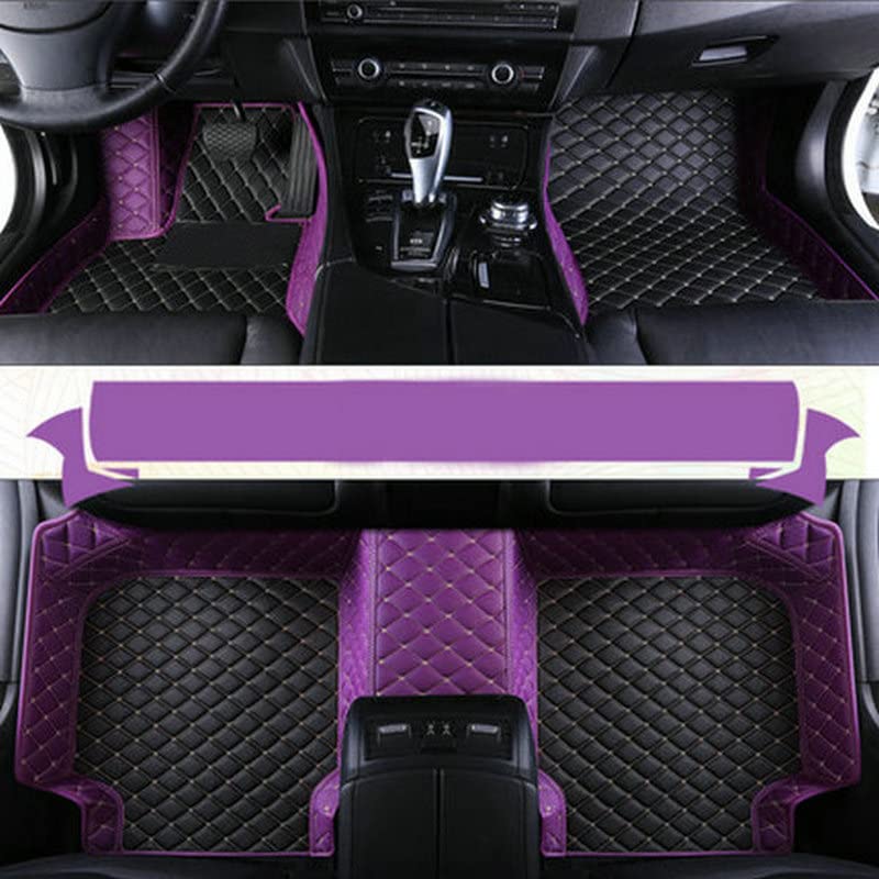 Premium All-Weather Leather Car Mats for Lincoln Continental/Nautilus/MKZ/MKS/MKC/MKX - Custom Fit 4-Door Sedan & SUV Floor Liners (Black & Purple) | Waterproof Protection & Luxury Interior Upgrade for Daily Commute, Road Trips & Family Travel