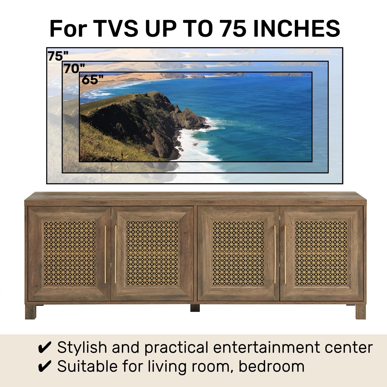 Mid Century Modern TV Stand with Storage Cabinet - 75