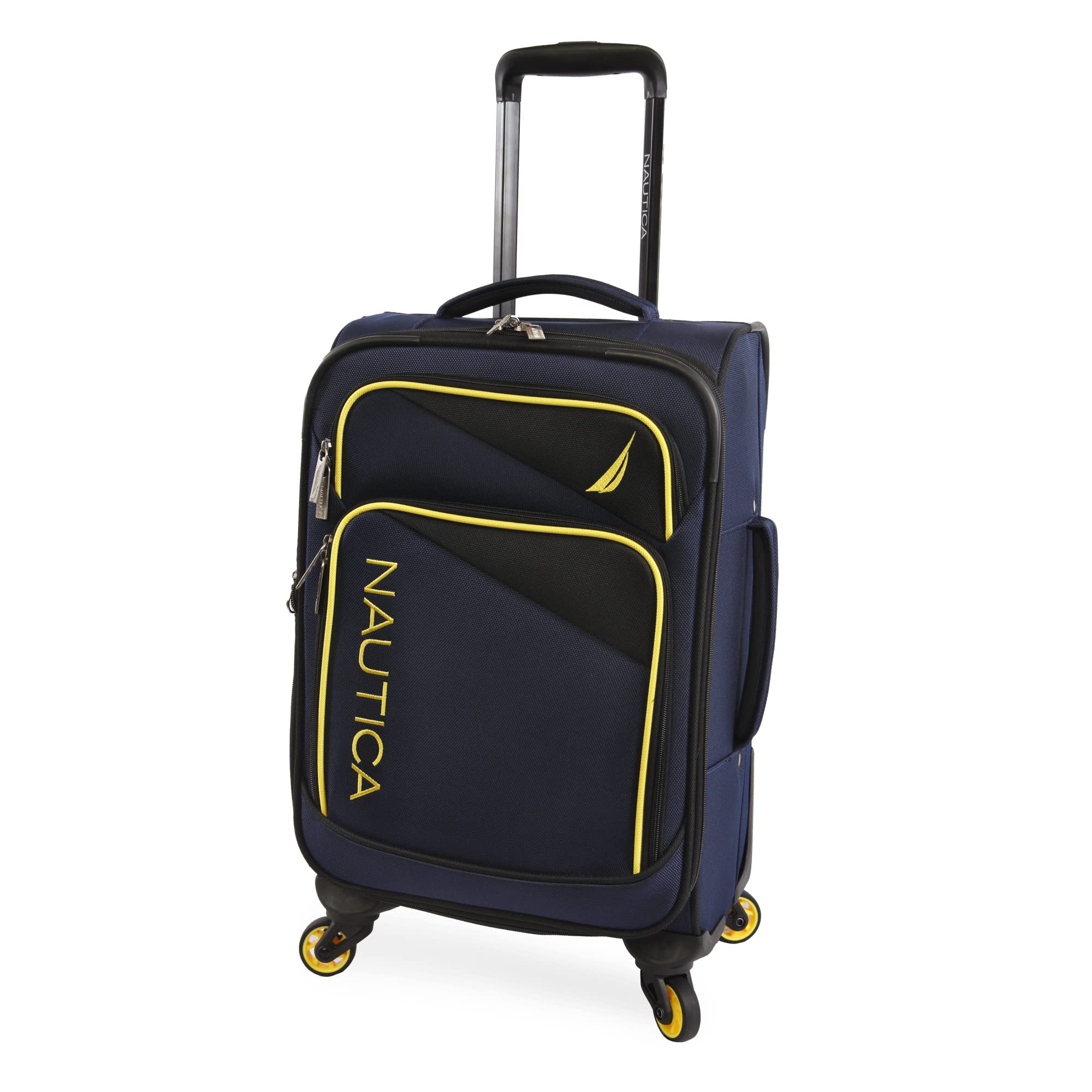 NAUTICA Emry 2-Piece Softside Luggage Set in Navy & Yellow | Lightweight Spinner Suitcase for Travel, Business Trips & Weekend Getaways