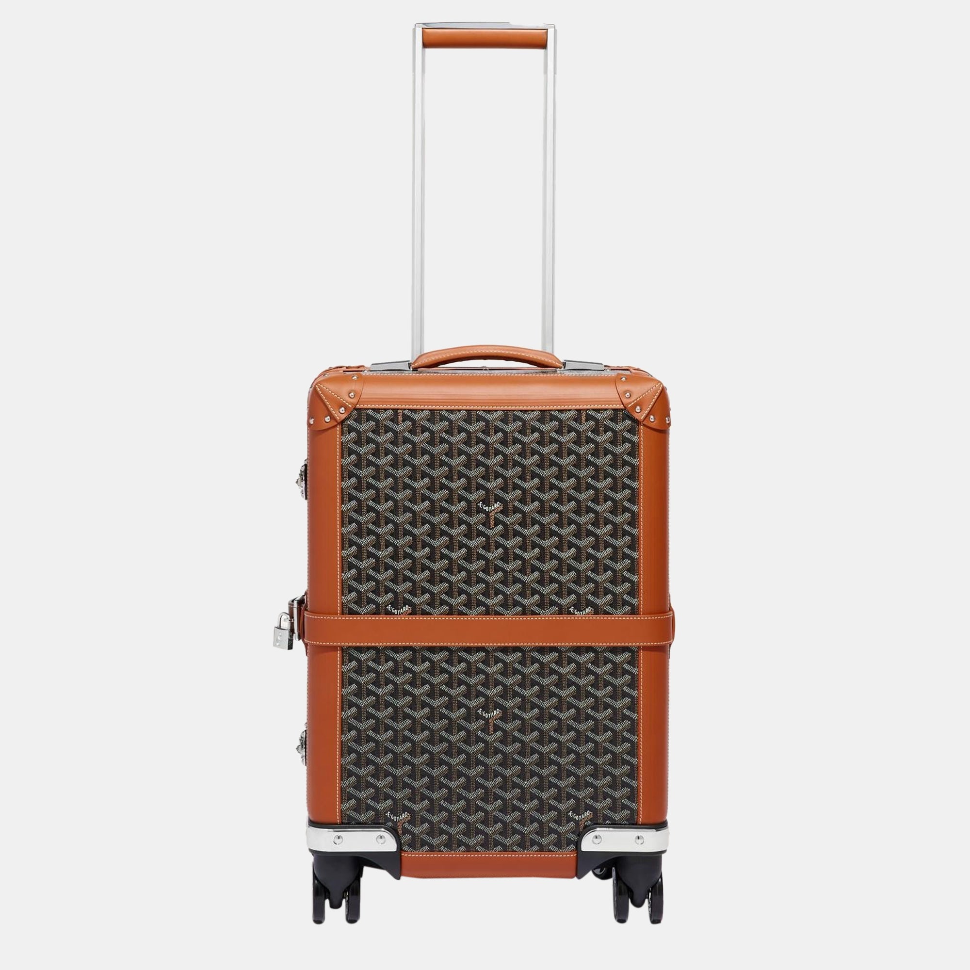 Goyard Black & Tan Goyardine Canvas & Clamecy Cowhide Bourget PM Trolley Case - Luxury Travel Luggage for Business Trips & Weekend Getaways