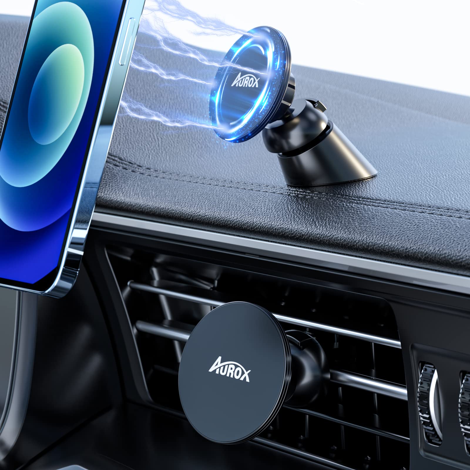 Magnetic Car Phone Holder for iPhone 15 14 13 12 Series - 360° Adjustable Magsafe Compatible Air Vent Phone Mount - Secure Hands-Free Driving (Black) | Perfect for GPS Navigation, Music Control & Safe Commuting