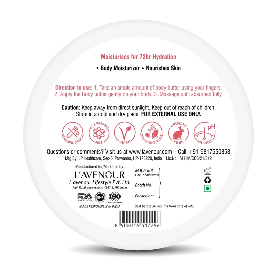 L'avenour Romantic Rose Body Butter for Dry Skin - Shea Butter & Vitamin E Moisturizer for Women & Men | Quick Absorbing, Non-Greasy Hydration | Perfect for Night Routine, Spa Days & Gift Giving - 200ml (3 Pack)