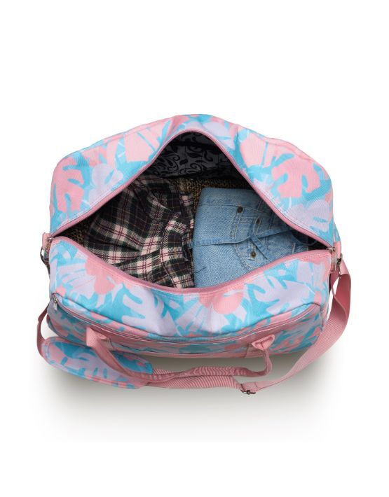 Tosca TCA935 M Fashion Overnight Tote Bag - Pink & Palm Print, Stylish Travel Bag for Women, Perfect for Weekend Getaways and Overnight Trips