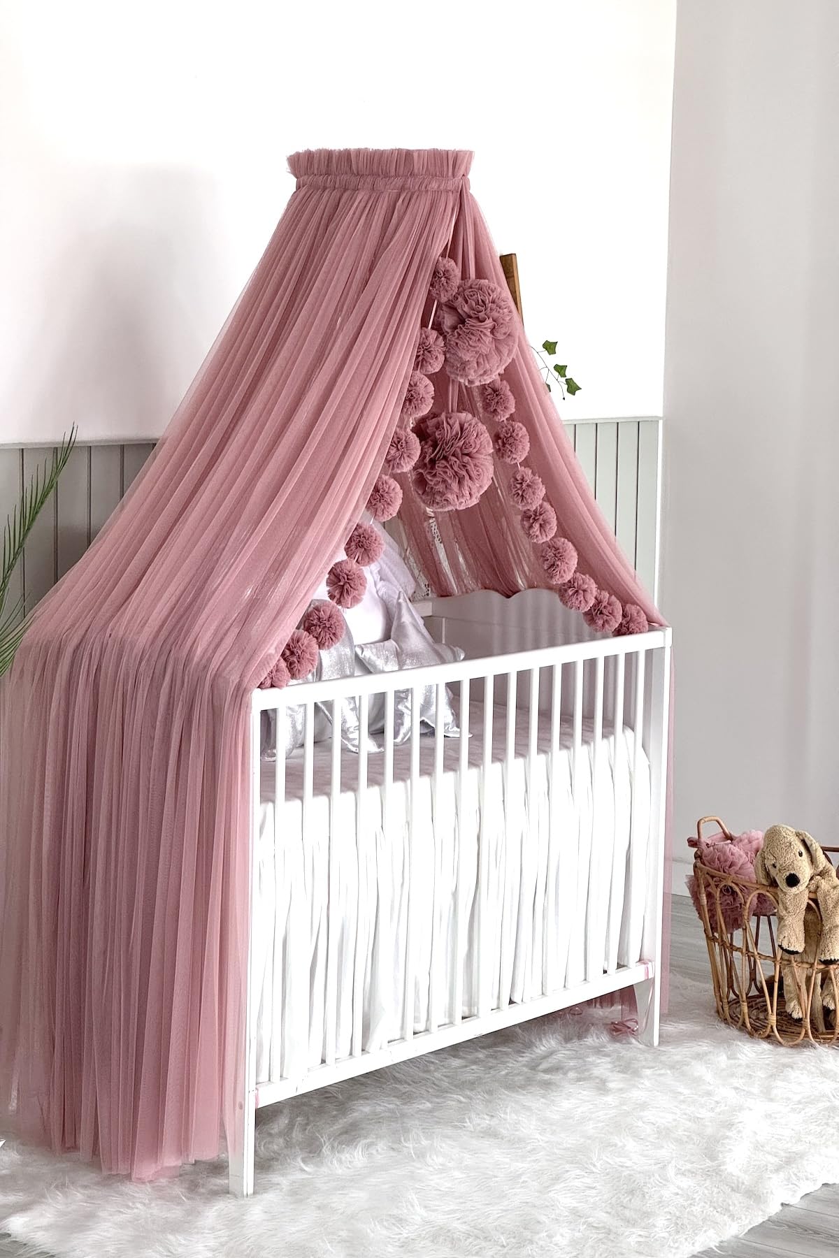 Fancyroom Baby Bed Canopy - Pink Princess Crib Canopy with Mosquito Net for Nursery Decor | Breathable Cotton Fabric for Newborn & Toddler Safety | Perfect for Nursery, Bedroom, and Baby Shower Gifts