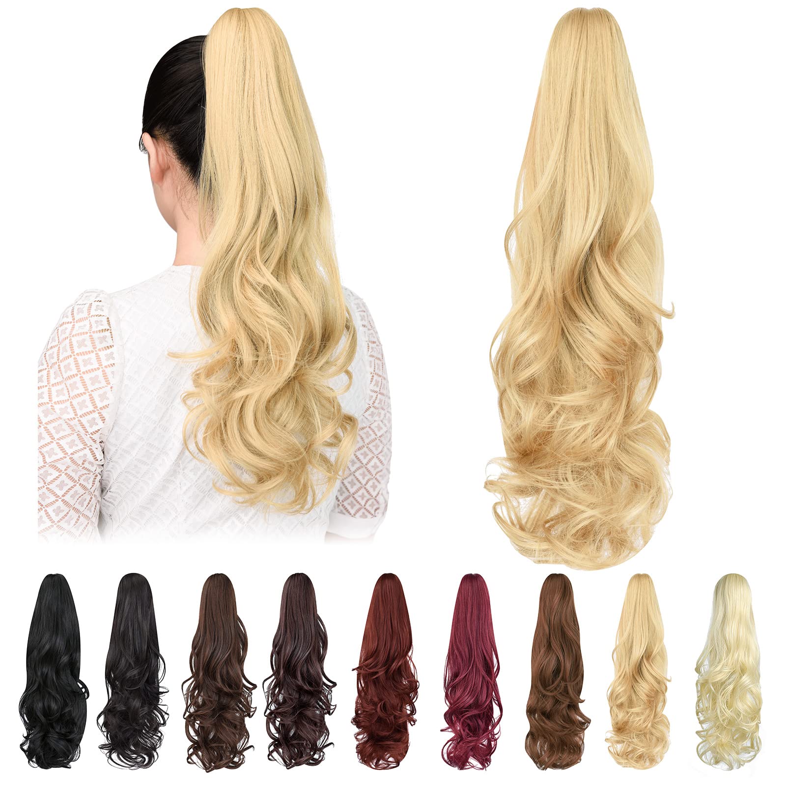 Natural Straight Ponytail Hair Extension with Claw Clip - Seamless Blonde Brown Black Hairpiece for Women - Perfect for Parties, Weddings & Everyday Styling