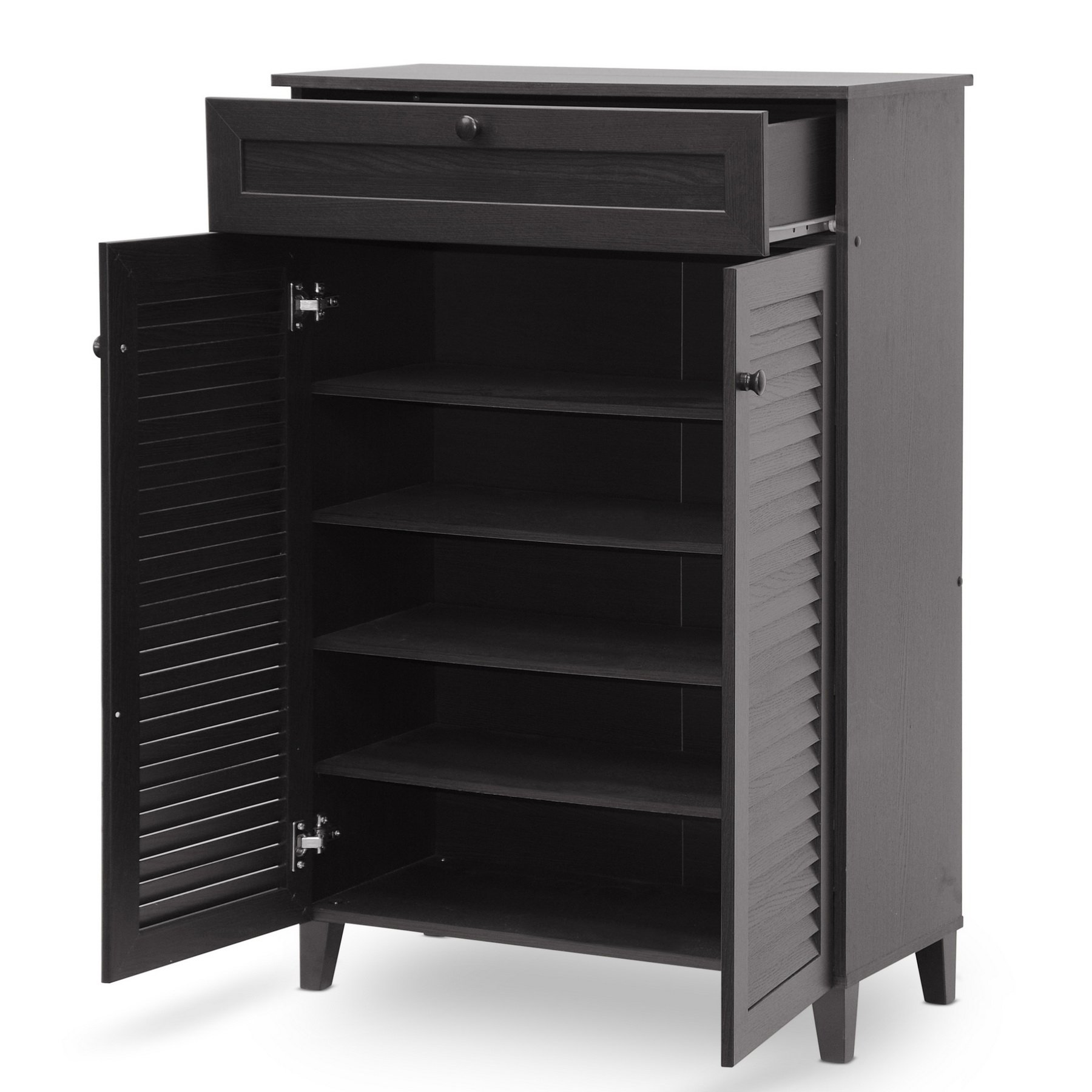 Baxton Studio Harding Shoe Storage Cabinet with 12 Compartments - Espresso Brown Wooden Organizer for Entryway, Closet & Bedroom - Modern Shoe Rack for Sneakers, Boots & Heels