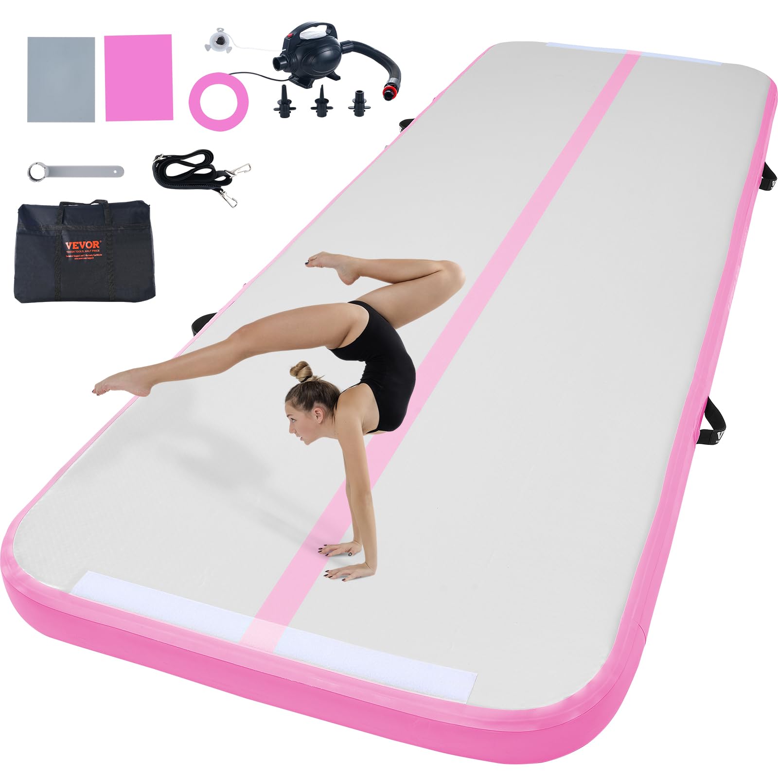 VEVOR Inflatable Gymnastics Air Mat with Electric Pump - Portable Training Mat for Home Gym, Yoga, Cheerleading | Perfect for Indoor Exercise, Outdoor Beach & Park Activities, Water Sports