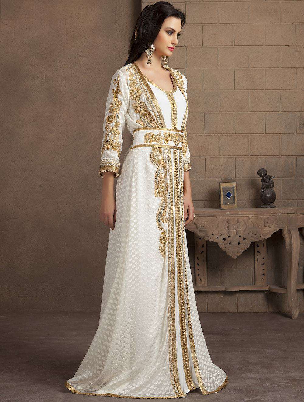 Elegant Off White Designer Takchita Gown MYPF1203 - Handmade Party Dress for Weddings, Galas & Special Occasions