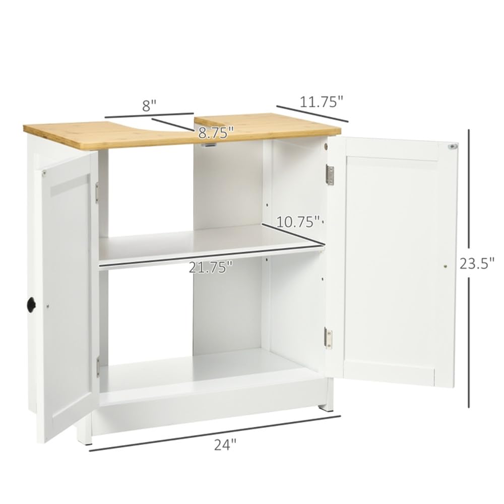 White & Dark Walnut Double Door Pedestal Sink Storage Cabinet - Bathroom Vanity Organizer with Shelves for Towels & Toiletries - Perfect for Small Bathrooms & Powder Rooms