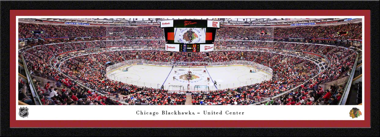Chicago Blackhawks Panoramic Posters & Framed Pictures - NHL Team Wall Art Decor by Blakeway Panoramas - Perfect for Man Cave, Sports Bar & Hockey Fan Gifts