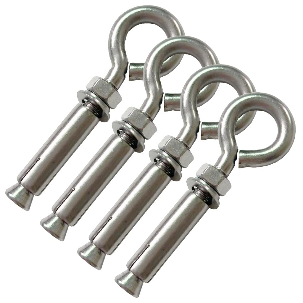 4 Pack Heavy Duty M10 Stainless Steel Shoulder Eye Bolts with Nut - Wall Ceiling Concrete Anchors for Lifting, Masonry, and Outdoor Construction Projects