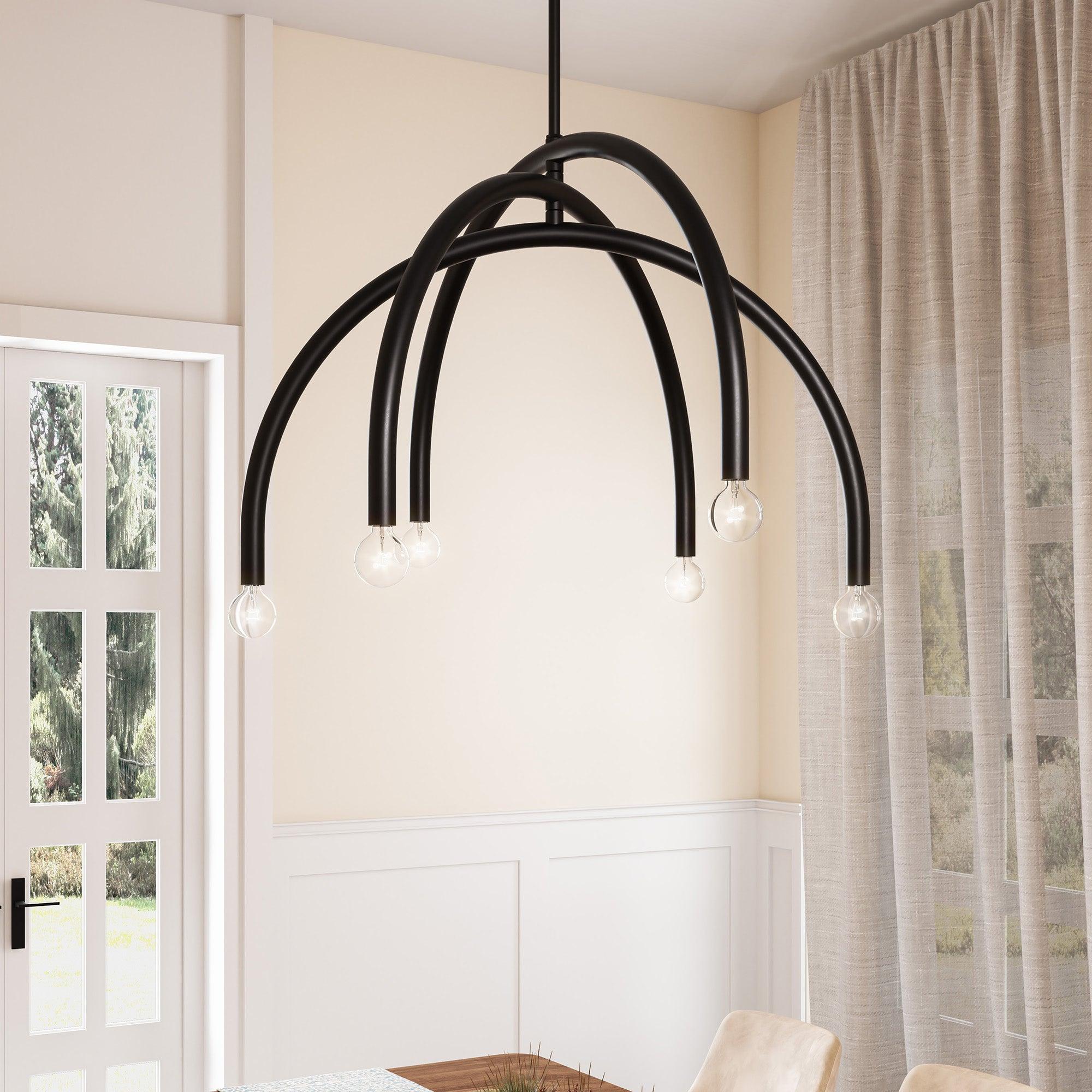 Mid Century Modern Black Dimmable 6-Light Chandelier - Elegant Dining Room Lighting for Home & Restaurant Decor
