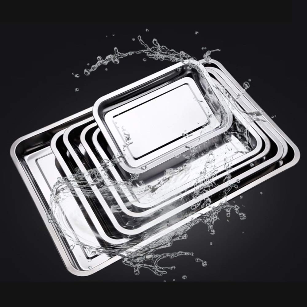 Premium Stainless Steel Square Storage Trays - Heavy Duty Rectangular Serving Plates for BBQ, Rice Dishes & Kitchen Organization (27x20x2cm) - Perfect for Restaurants, Picnics & Home Cooking