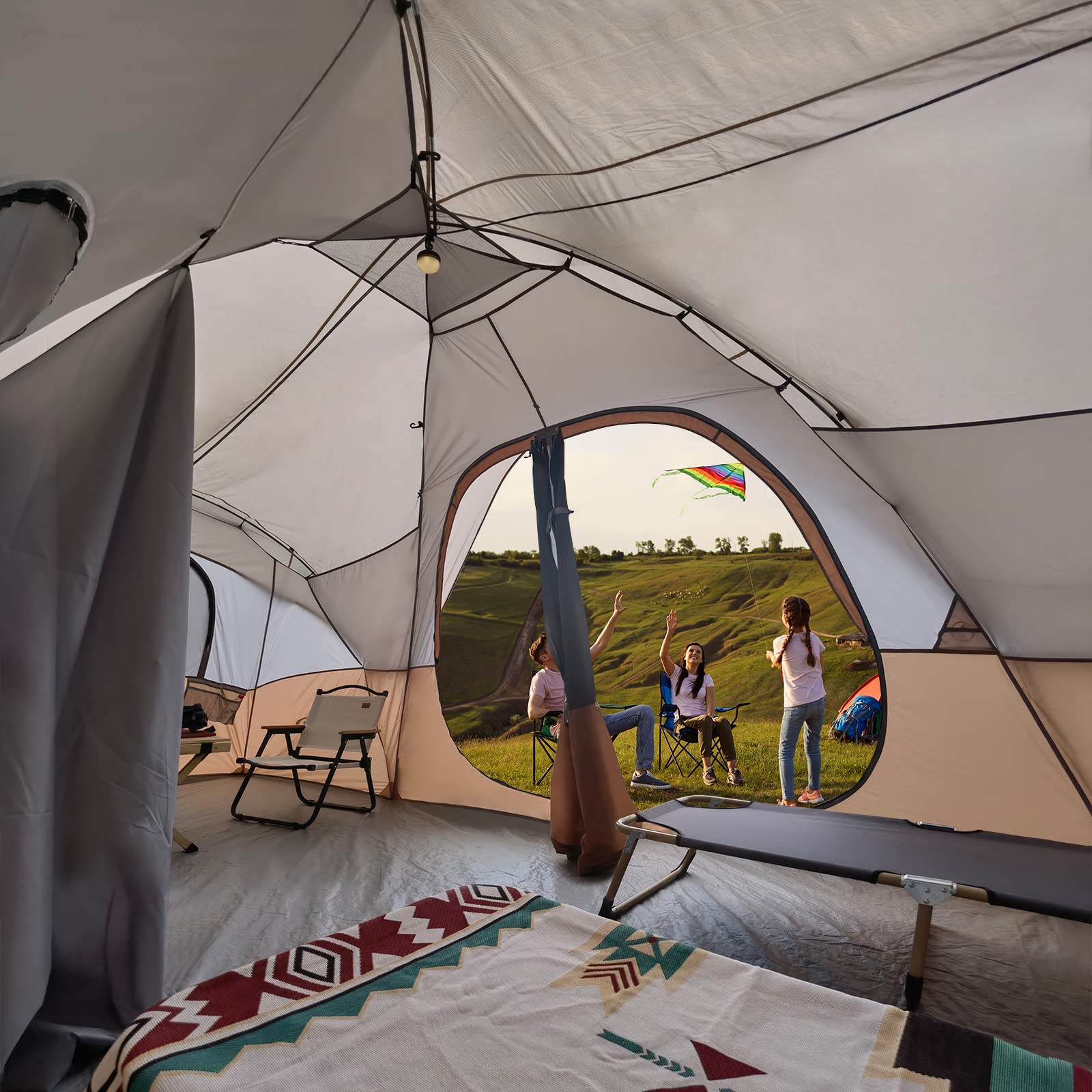 UNP 10-Person Camping Tent - Family & Festival Shelter with 5 Mesh Windows, Double Layer, 2 Rooms, Waterproof & Weather Resistant (18'x9'x78