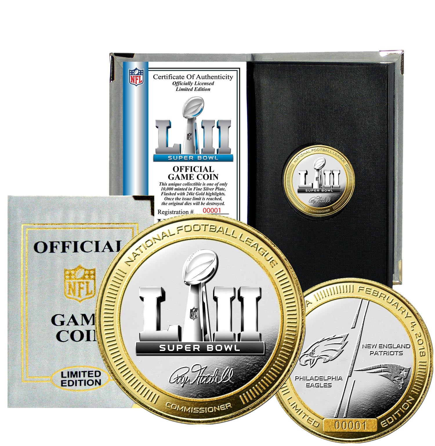 Official Super Bowl LII Eagles vs Patriots Commemorative Gold & Silver 2-Tone Flip Coin - Perfect for Game Day, Sports Collectibles, and Football Fan Gifts