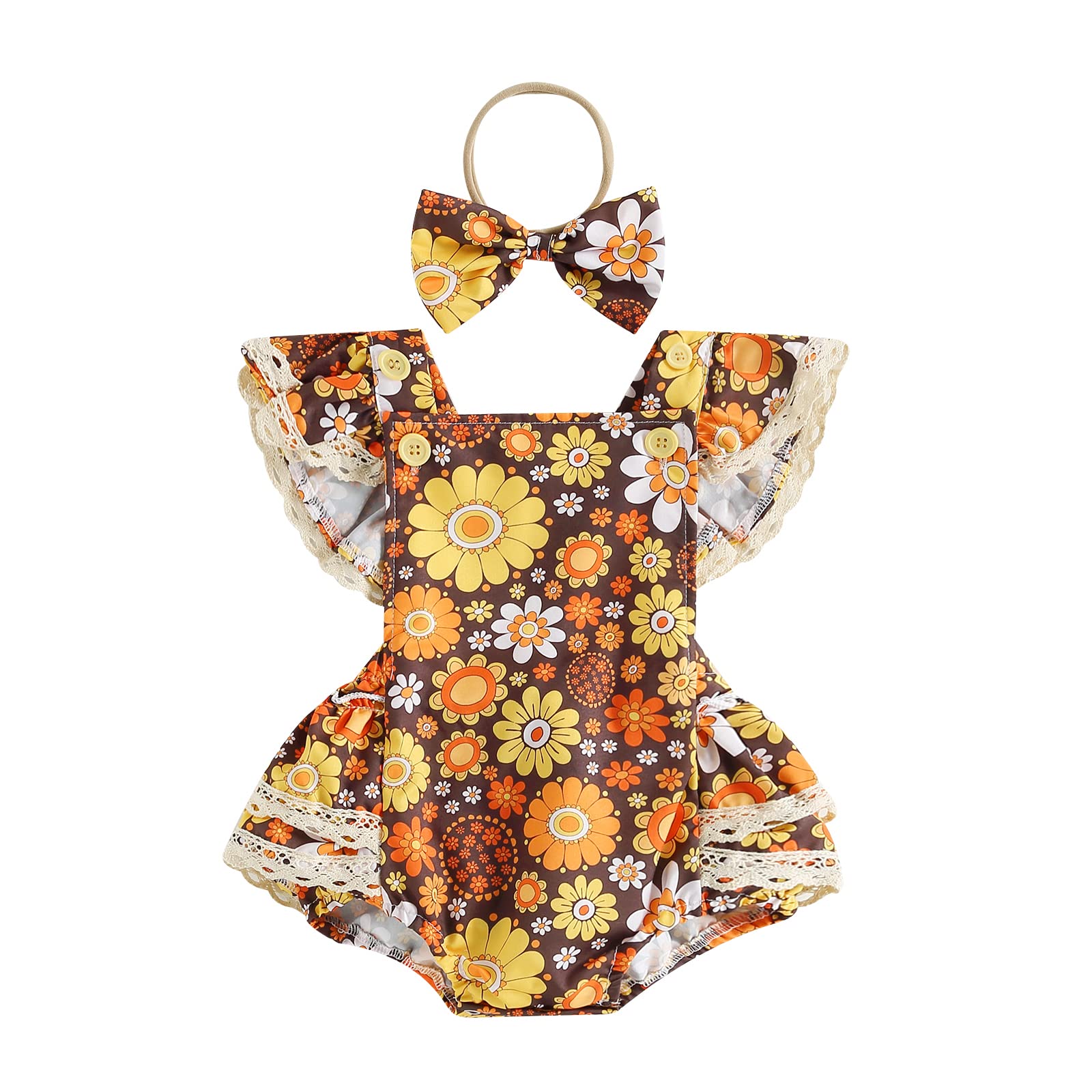 Kuriozud Baby Girl Floral Romper - Newborn Infant Ruffle Bodysuit One-Piece Jumpsuit - Summer Outfit for Photoshoots, Playdates & Special Occasions