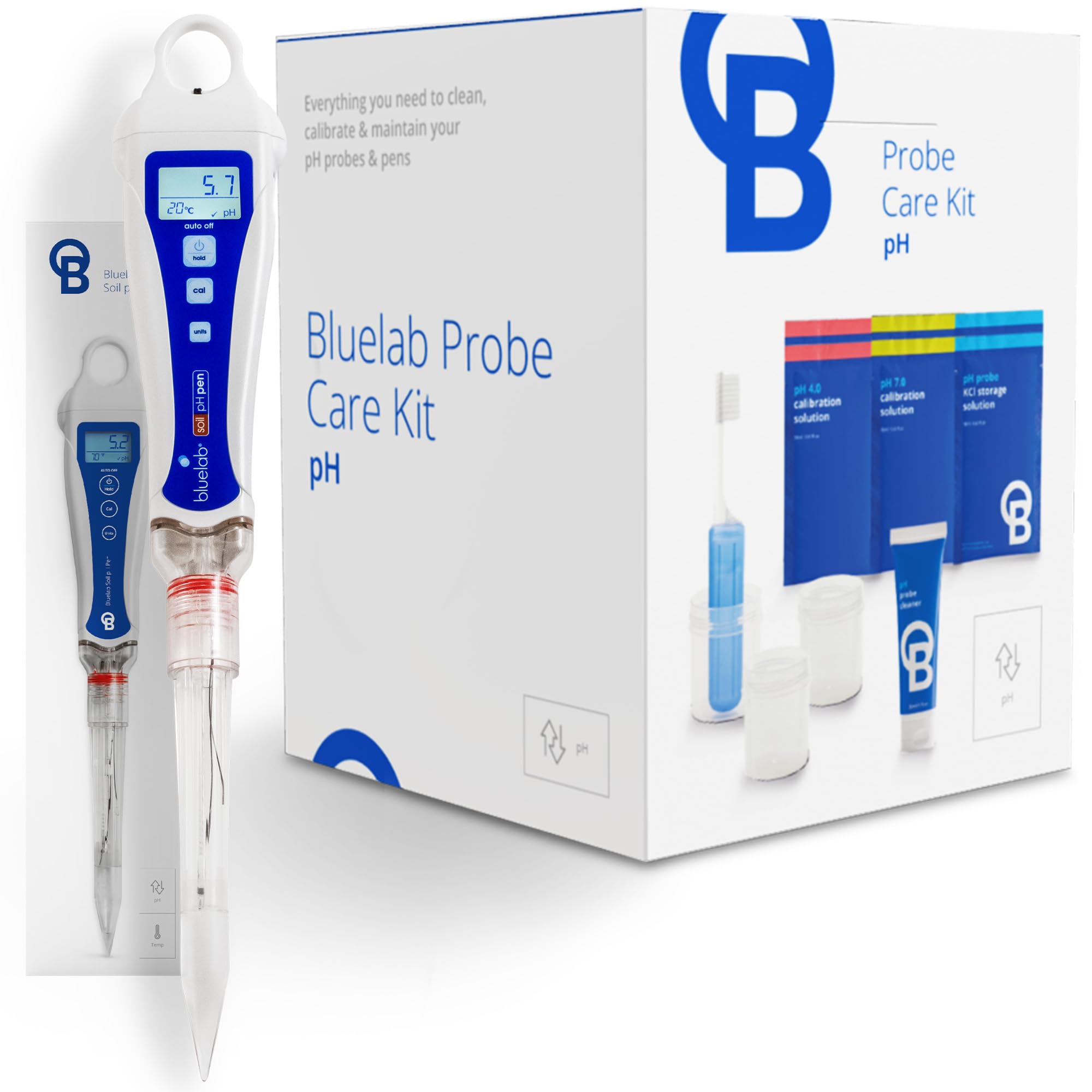 Bluelab Soil pH Pen and Probe Care Kit - Digital pH Meter with Calibration Solution, Storage Case & Cleaning Brush - Accurate Soil pH & Temperature Tester for Gardening, Hydroponics & Indoor Plants