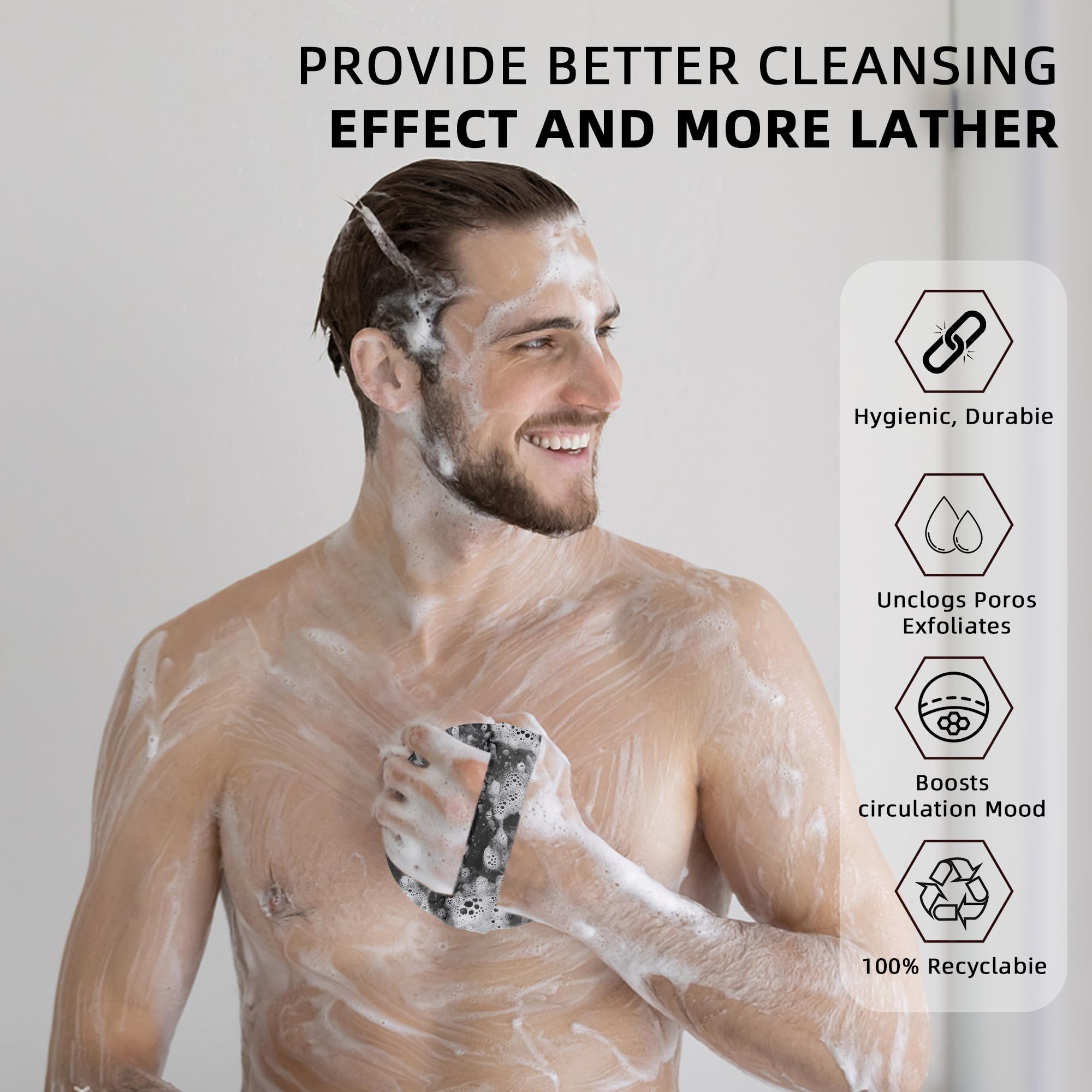 Premium Silicone Body Scrubber & Exfoliator - Gentle Massage Shower Brush with Anti-Slip Handle for Deep Cleansing & Skin Renewal | Perfect for Spa Day, Dry Skin Care & Luxury Bath Time (Black)