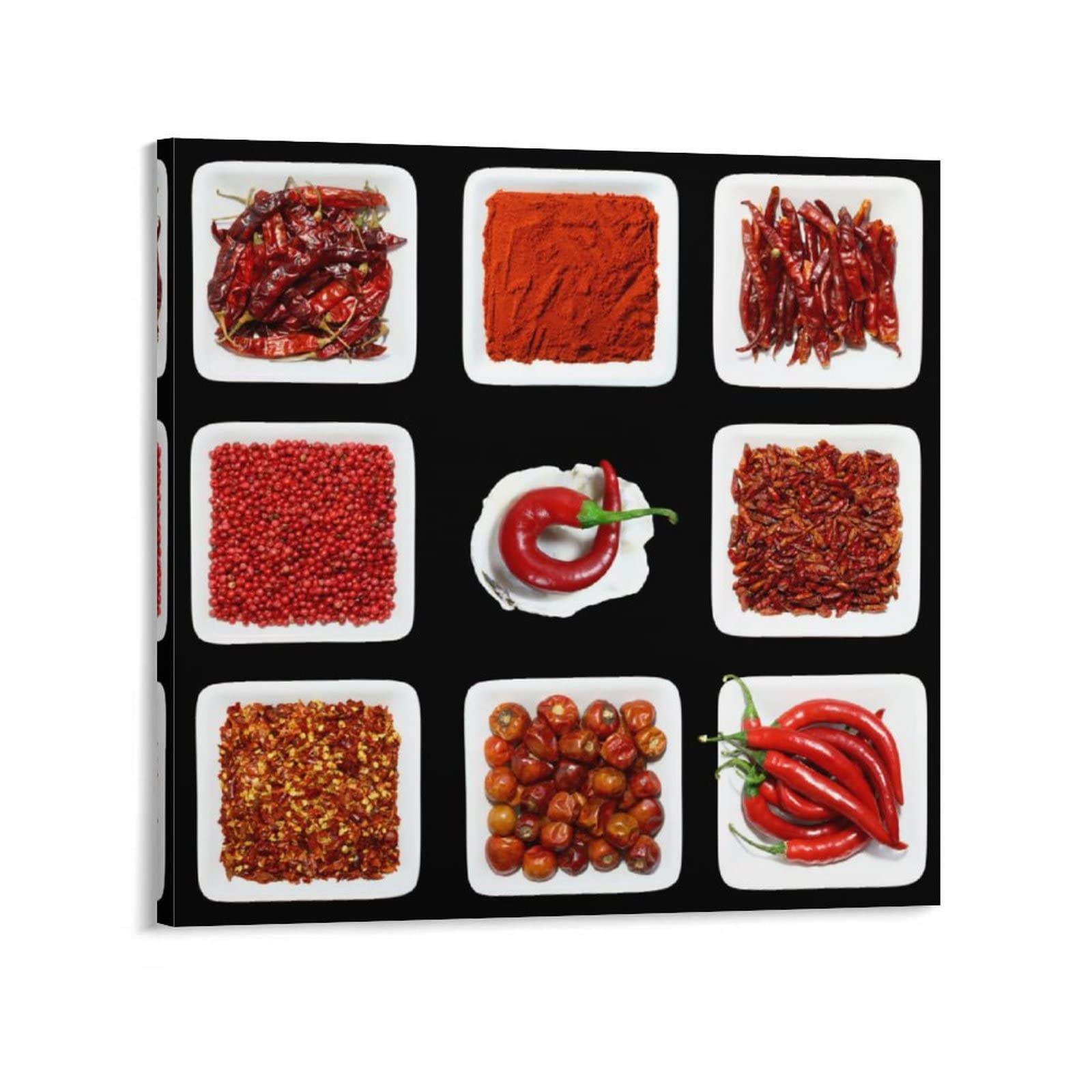 Red Pepper Canvas Wall Art Print - Modern Kitchen Decor Still Life Painting for Dining Room, Living Room & Bedroom - 12x12 Inch Spice Picture Poster - Perfect for Home Decor, Housewarming Gifts & Restaurant Wall Decoration