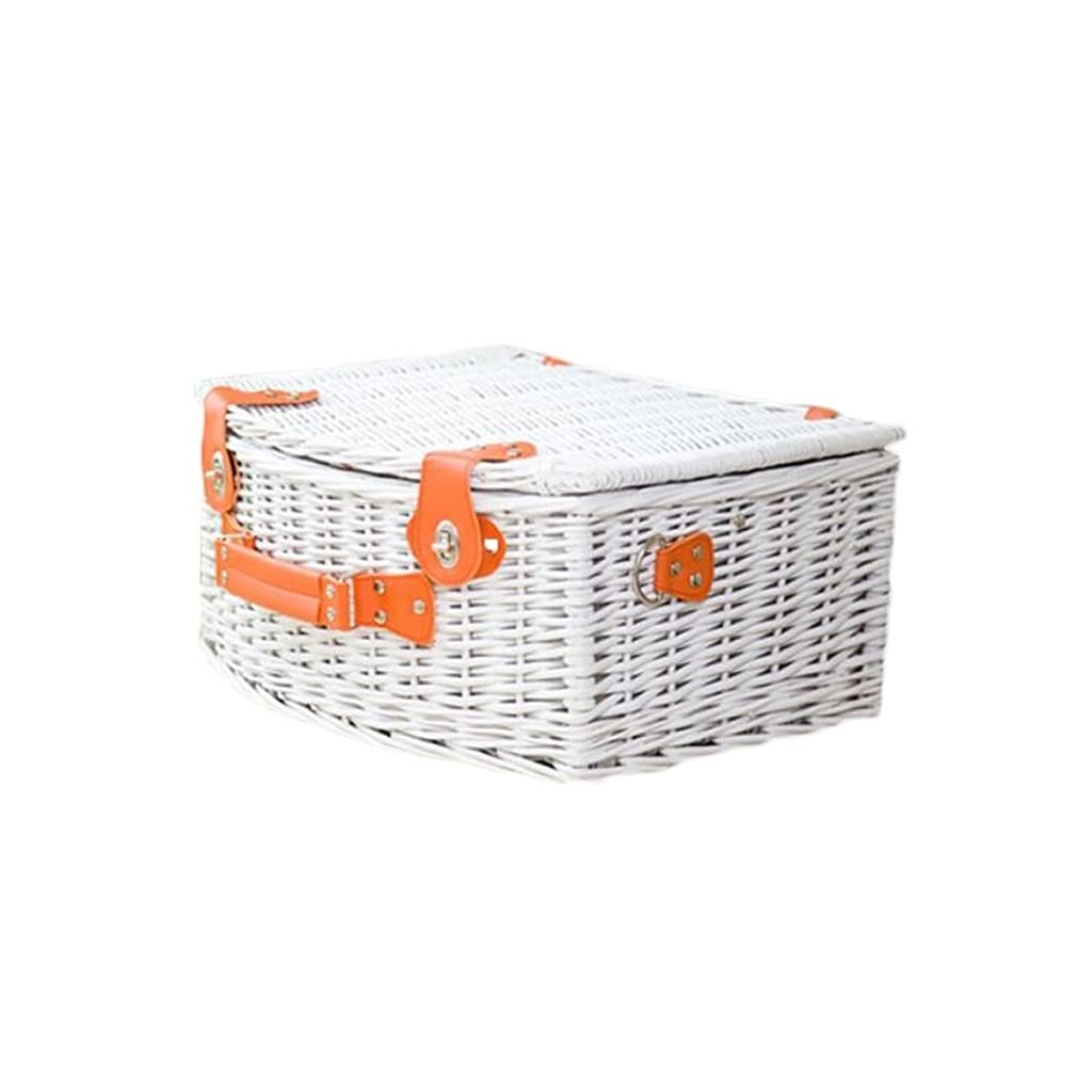 Insulated Rattan Picnic Basket with Cutlery - Portable Outdoor Food Storage Container for Picnics, Camping & Beach Trips (Orange, 45x30x20cm) - Perfect for Family Gatherings, Romantic Dates & Outdoor Adventures