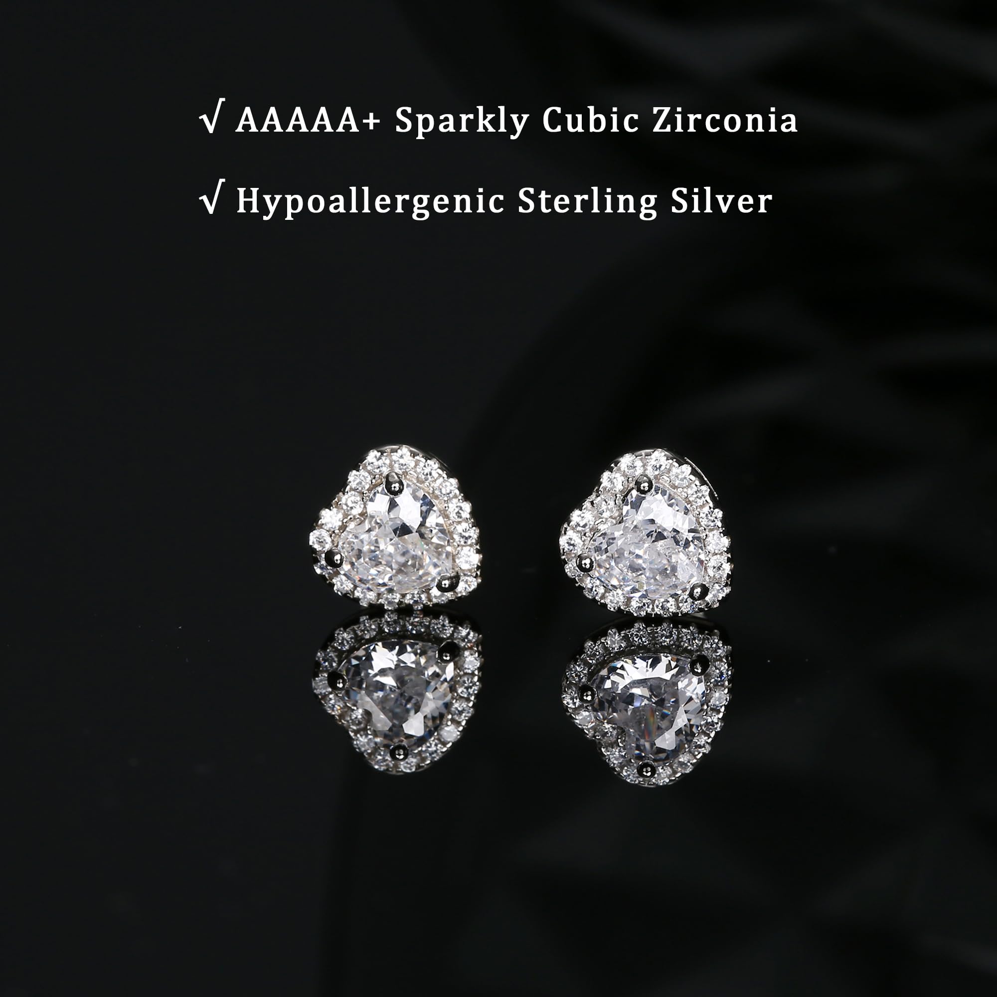 ORAZIO 925 Sterling Silver Stud Earrings for Women & Men - Round & Square Simulated Diamond Halo Earrings with Cubic Zirconia - Heart & Dainty Bridal Jewelry for Wedding, Bridesmaids, Anniversary & Everyday Wear