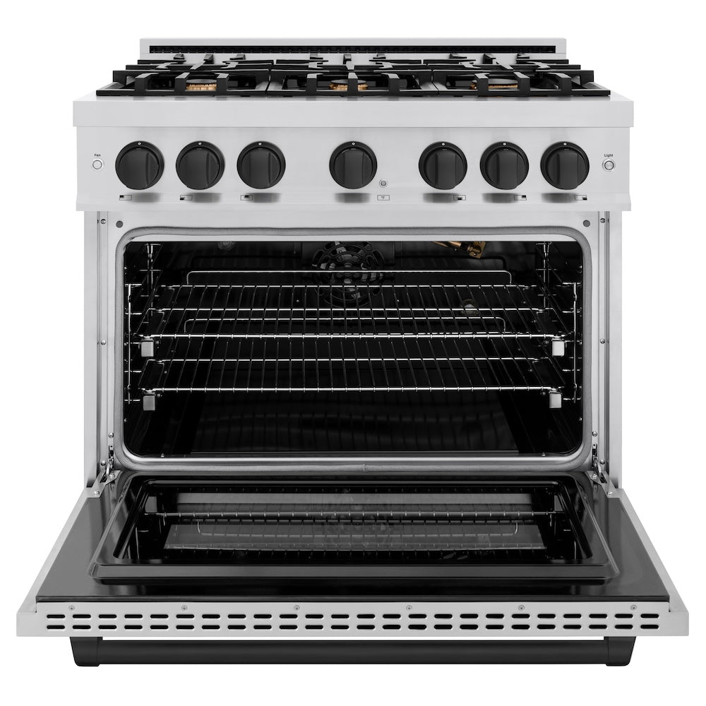 ZLINE Autograph Edition 36 Inch 5.2 Cu Ft Gas Range with 6 Burner Cooktop & Convection Oven - Stainless Steel with Matte Black Accents (HGRZ 36 MB) - Perfect for Professional Home Chefs & Modern Kitchens
