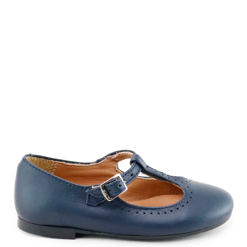 Papanatas Navy Blue Leather T-Strap Mary Jane Shoes for Women - Comfortable & Stylish Flats for Work, Casual Outfits & Special Occasions