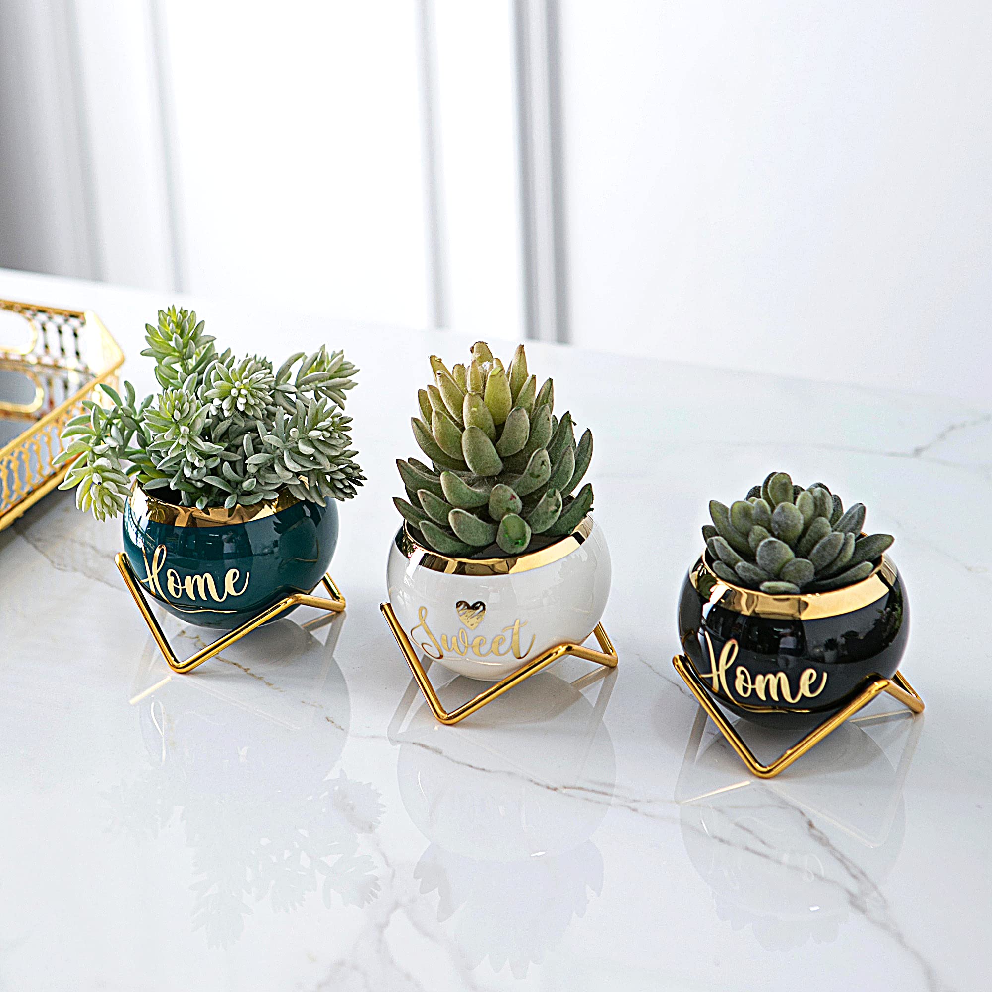Best Housewarming Gifts for New Home - Farmhouse Style Succulent Plant Pots Set of 3 | Perfect for Living Room Decor, Home Essentials & Plant Lovers