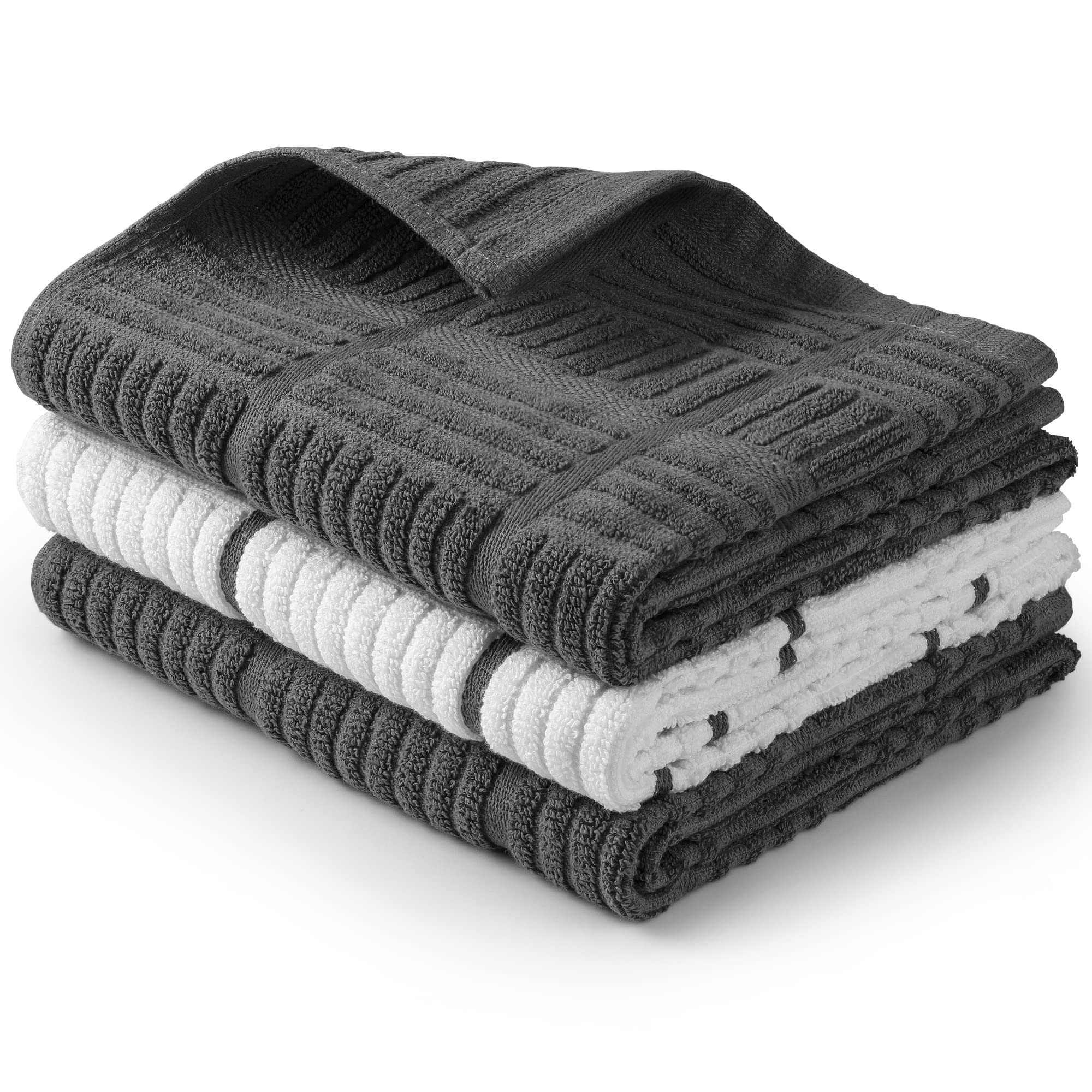 Zulay 3-Pack Premium Absorbent Cotton Kitchen Towels - 15x25 Inch Ultra Soft Dish Towels for Washing Dishes & Cleaning - Reusable Bar Towels, Tea Towels (Gray) - Perfect for Kitchen, Restaurant & Household Use