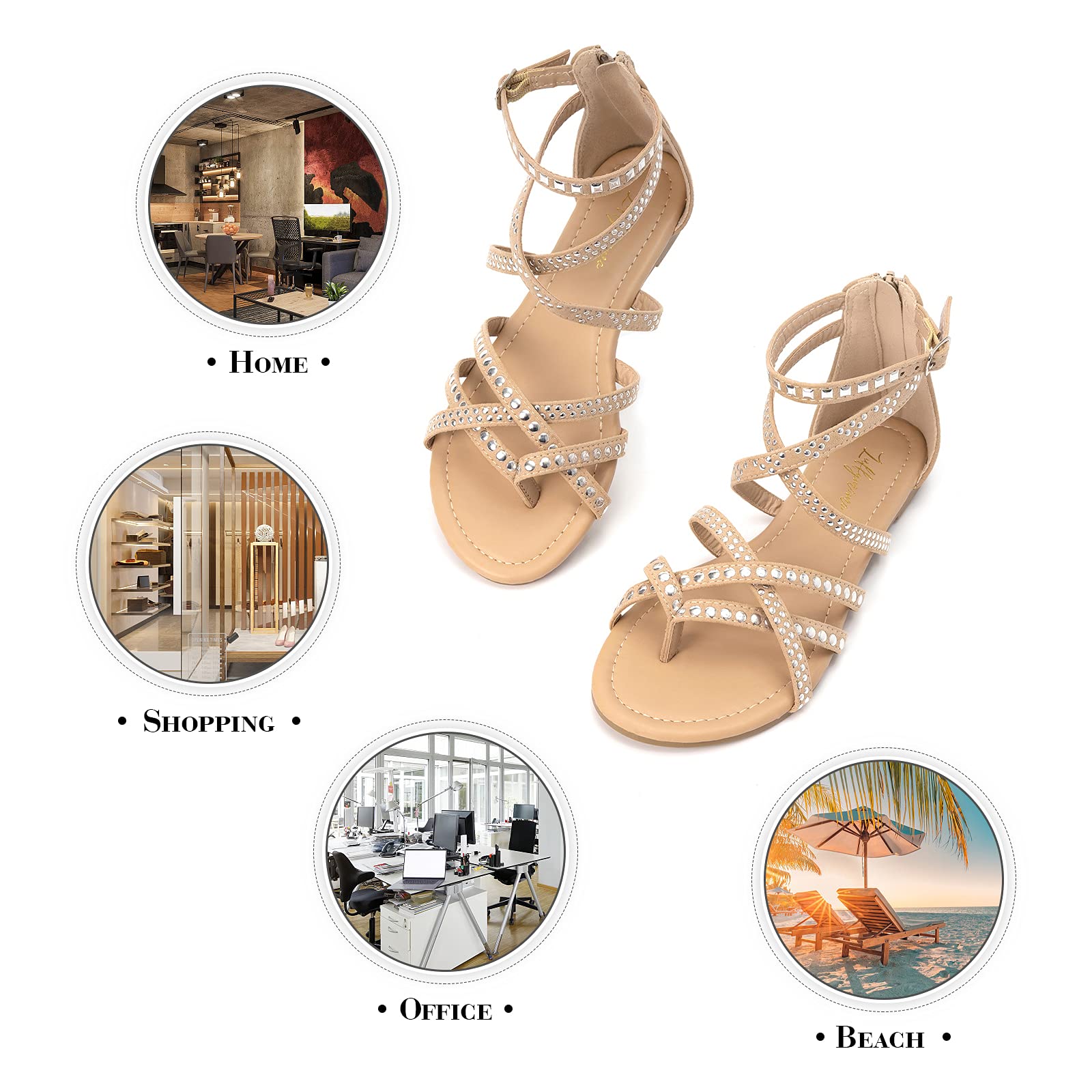 Luffymomo Women's Gladiator Sandals - Flat Fisherman Thong Cross Strappy Summer Sandals for Beach, Vacation & Casual Outfits