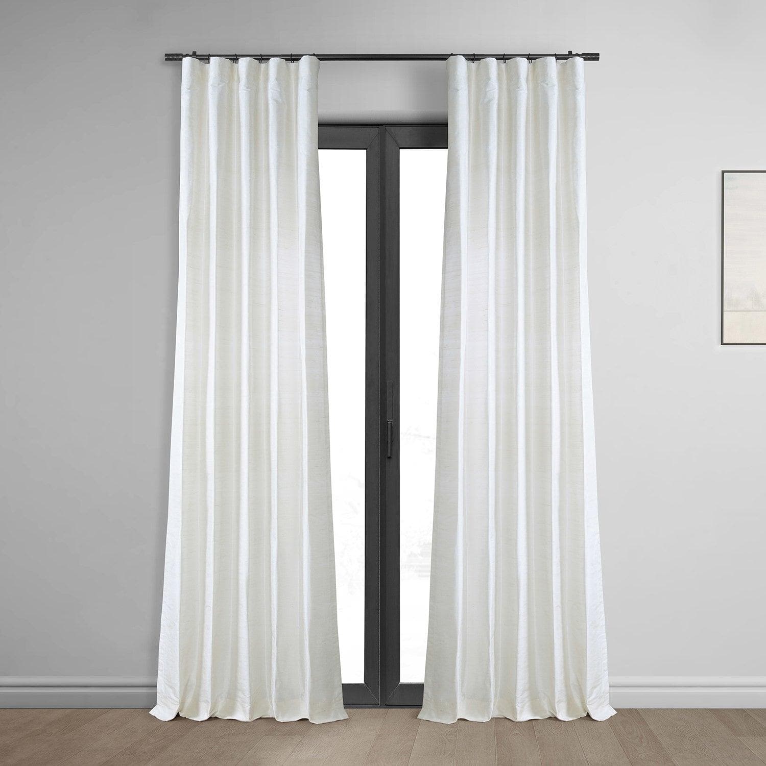 Lily White Textured Dupioni Silk Blackout Curtains for Bedroom & Living Room - Elegant Light Blocking Window Drapes for Home Decor