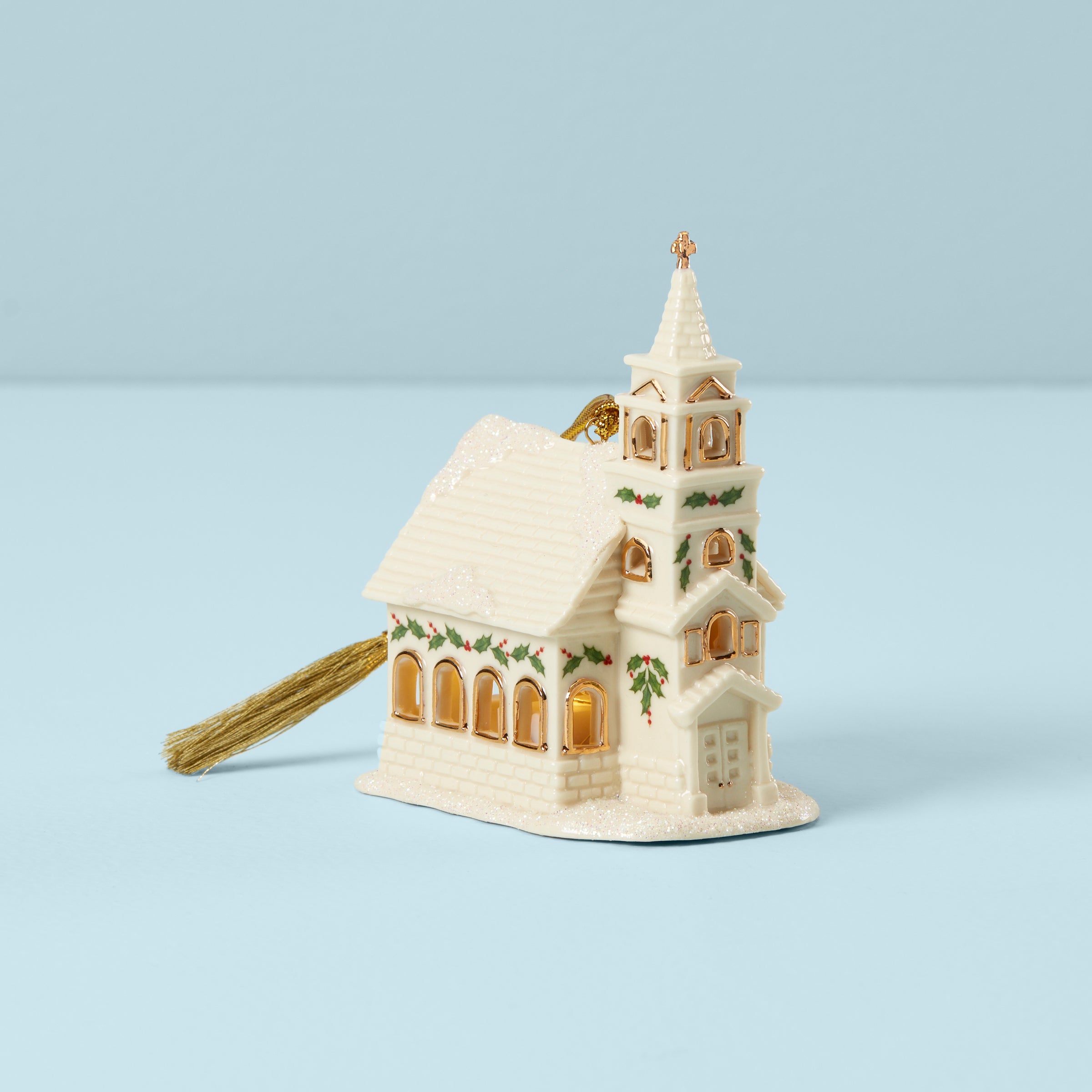 Christmas Village Church Lighted Ornament - Miniature Holiday Decor for Christmas Tree, Home, and Tabletop Displays