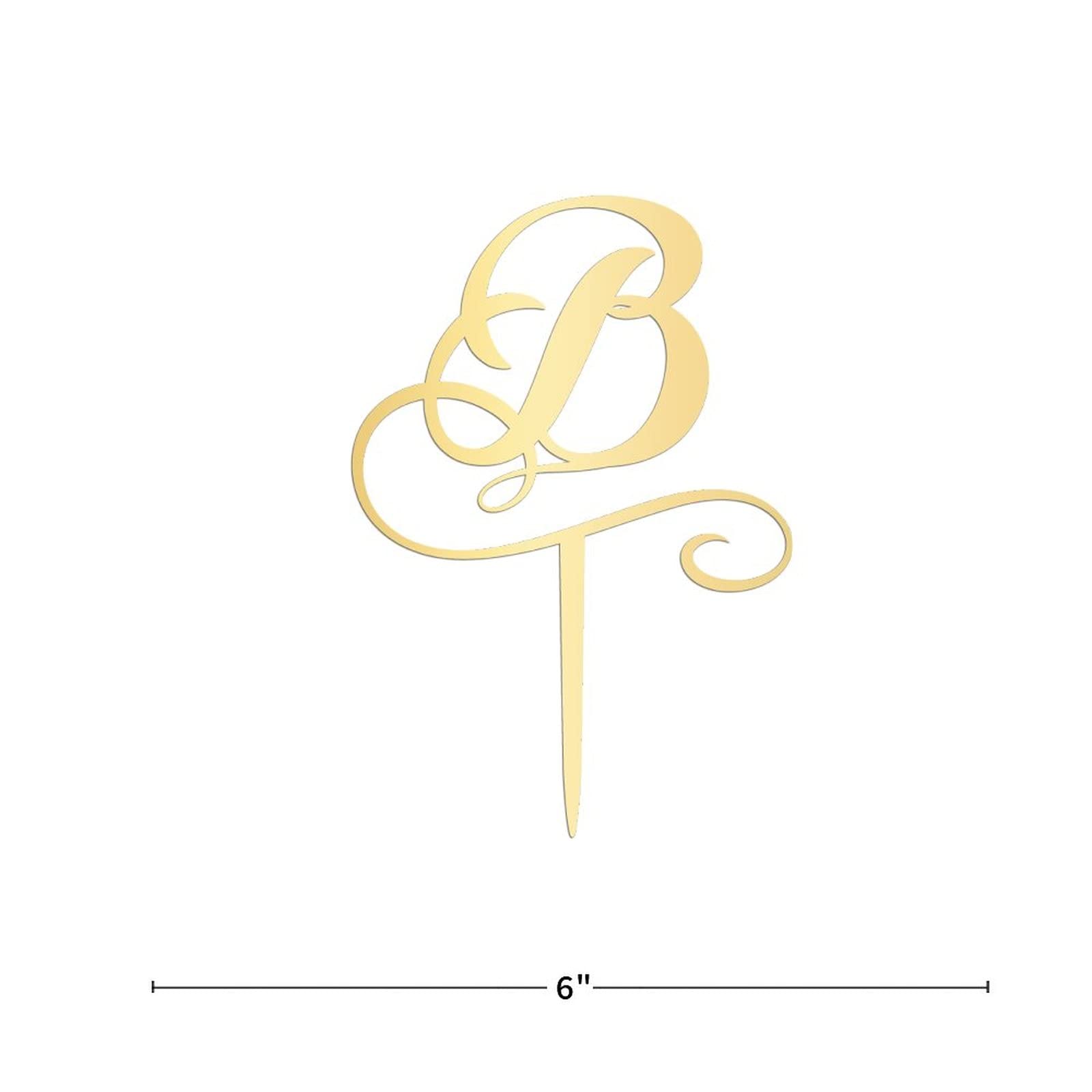 Personalized Gold Acrylic Monogram Cake Topper - Letter B Wedding, Birthday Party Decor - Rustic & Elegant Cake Decoration for Anniversaries, Baby Showers & Special Events