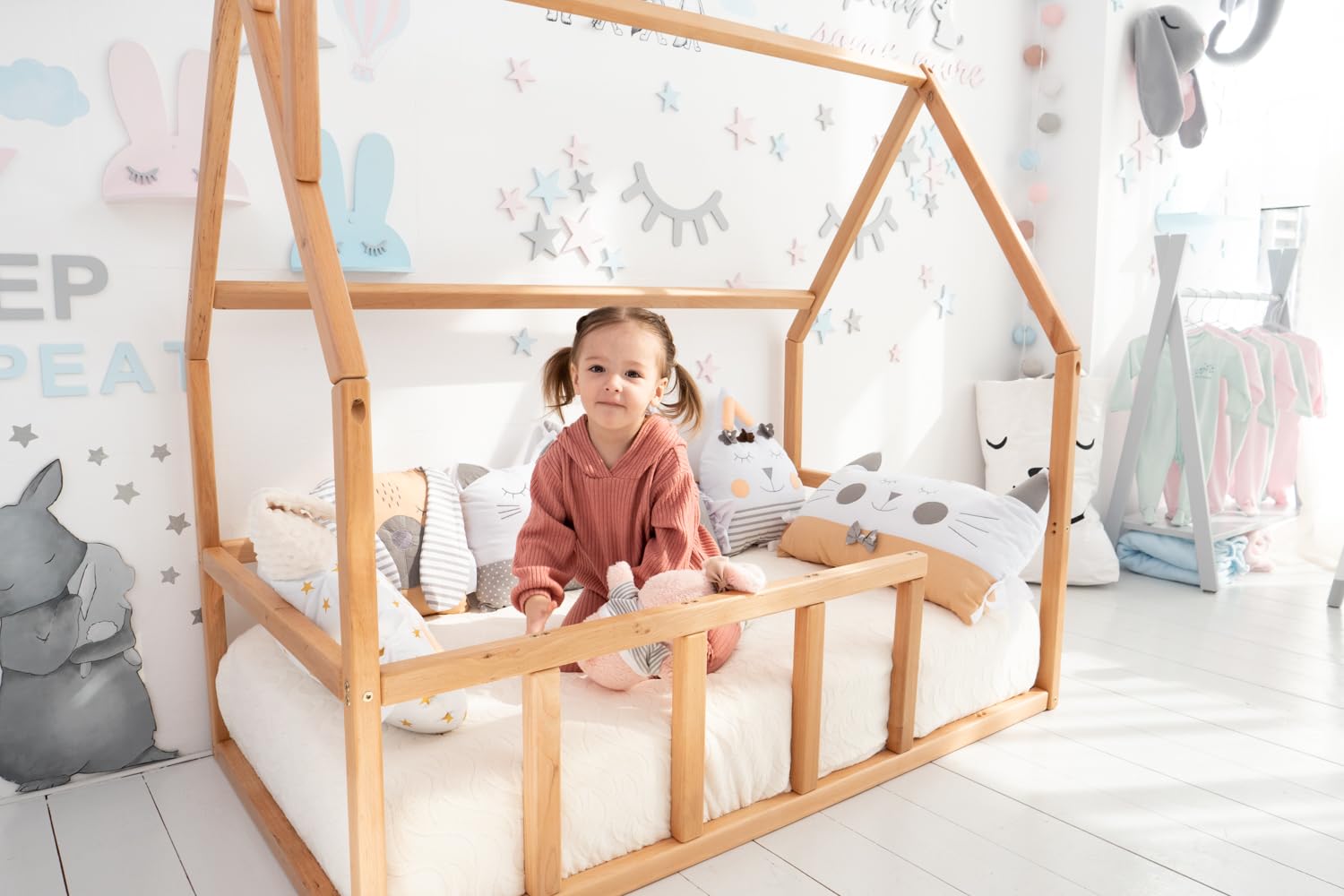 Montessori Toddler Floor Bed Frame - Twin, Full, Queen & King Size Kids House Bed for Safe & Independent Sleep - Perfect for Montessori Rooms, Daycare & Small Spaces