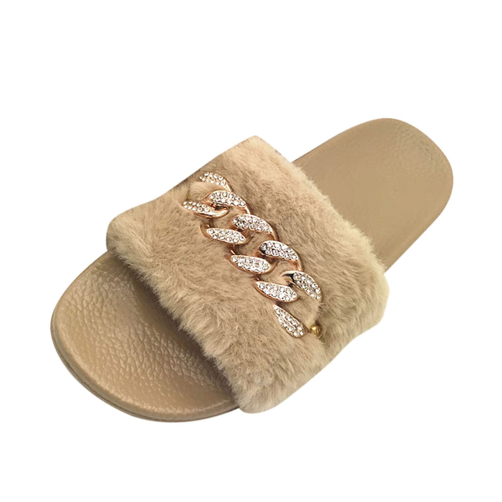 Bohemian Women's Sandals - Thick Sole Loose Fit Summer Beach Shoes with Crystal Chains | Comfortable Flat Slippers for Walking, Travel & Casual Wear