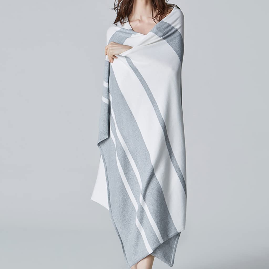 100% Cotton Striped Gray Blanket - Lightweight & Breathable All-Season Thermal Knit Throw - Soft Comfortable Blanket for Couch, Bed, Sofa - Perfect for Lounging, Napping & Home Decor