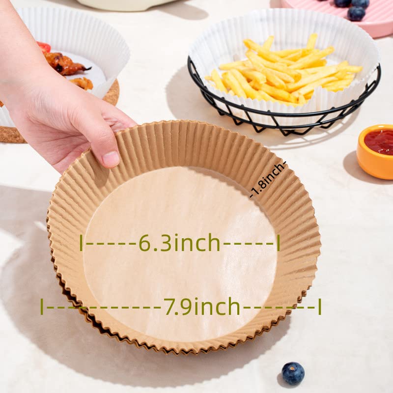 100 Pcs Air Fryer Disposable Paper Liners - 6.3 Inch Non-Stick Round Parchment Sheets, Oil Resistant & Waterproof Food Grade Baking Paper for Microwave, Oven & Air Fryer (Unbleached, Natural) - Perfect for Healthy Cooking & Easy Cleanup