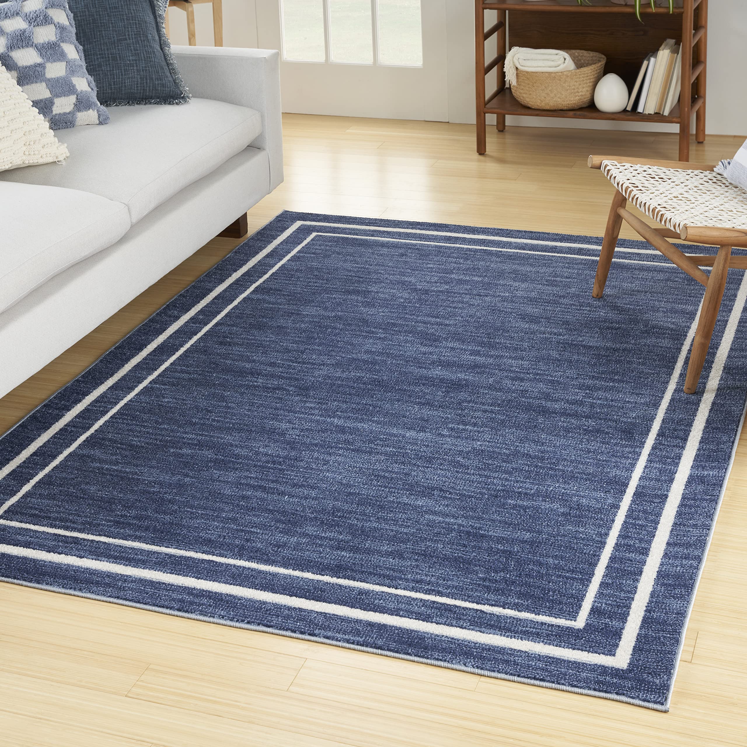 Nourison Essentials 5' x 7' Navy/Ivory Contemporary Area Rug - Soft Polypropylene Indoor Rug for Living Room, Bedroom & Office