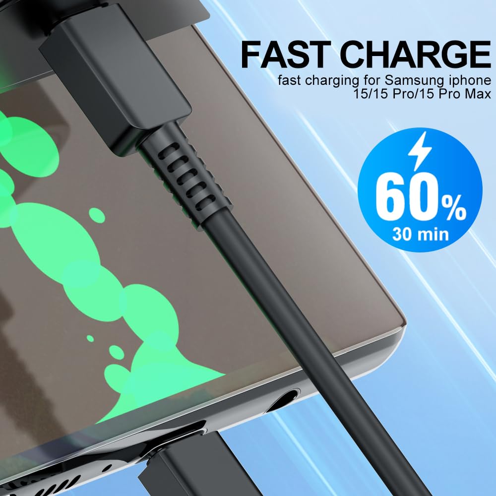 25W Fast Charger for Samsung Galaxy S24/S23/S22/S21/S20/S10 - USB C Wall Plug & 6FT Cable - Quick Charge Compatible with All Type C Devices - Perfect for Home, Office & Travel Charging