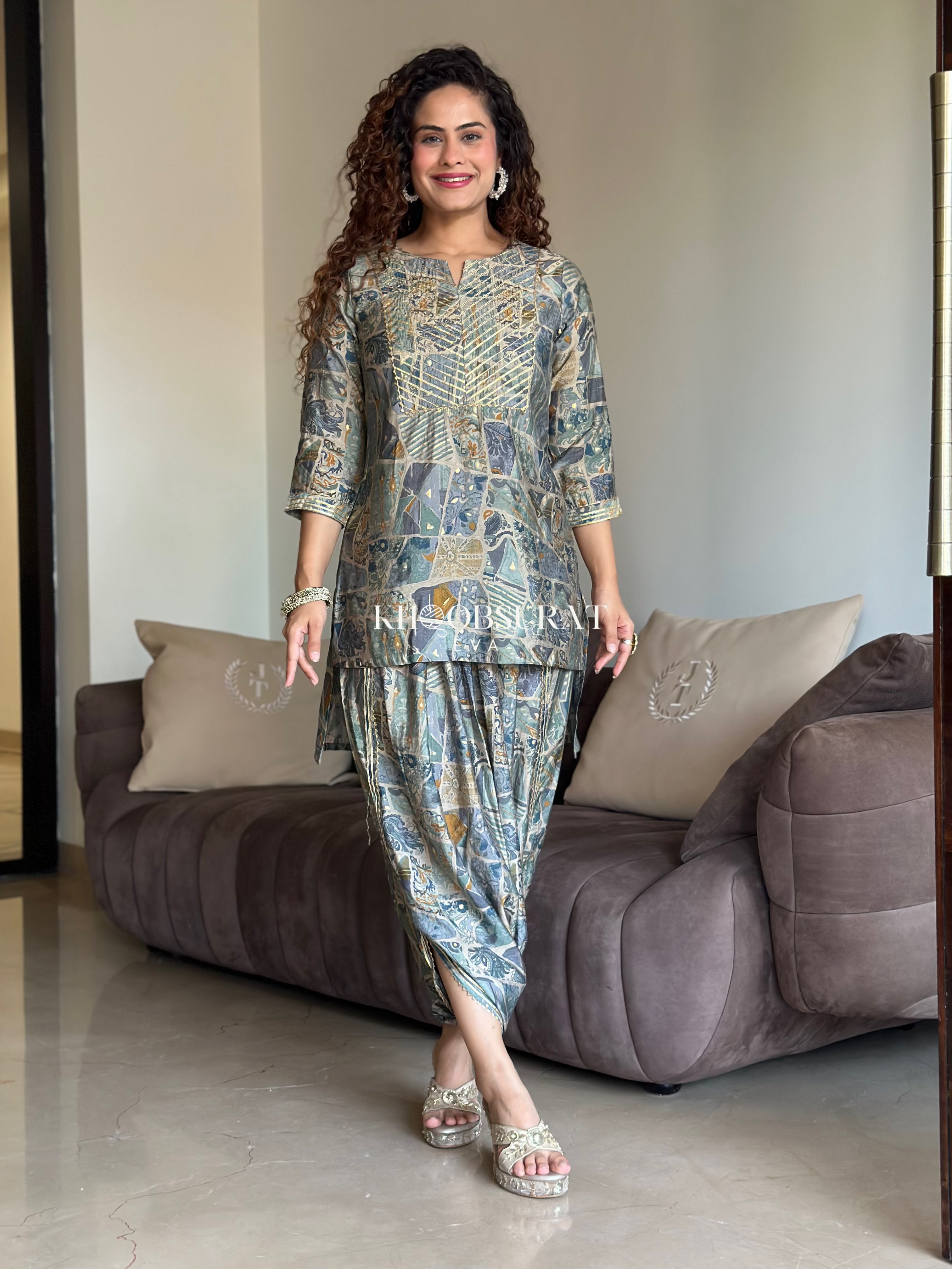 Lakshmi Grey Ethnic Festive Wear Coord Set for Women | Indian Traditional Outfit for Diwali, Weddings & Special Occasions