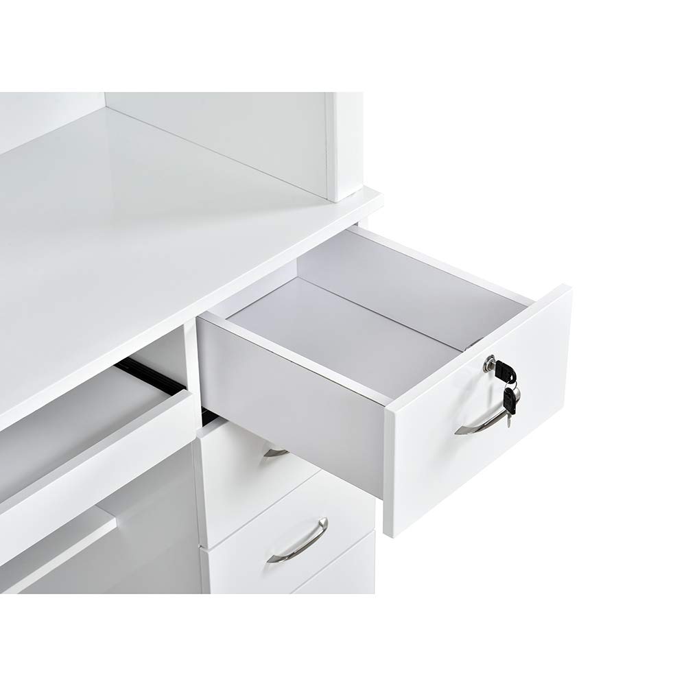 Modern White LED Reception Desk with Storage - Professional Office Furniture for Lobby, Waiting Area & Front Desk - Durable & Stylish Workspace Solution