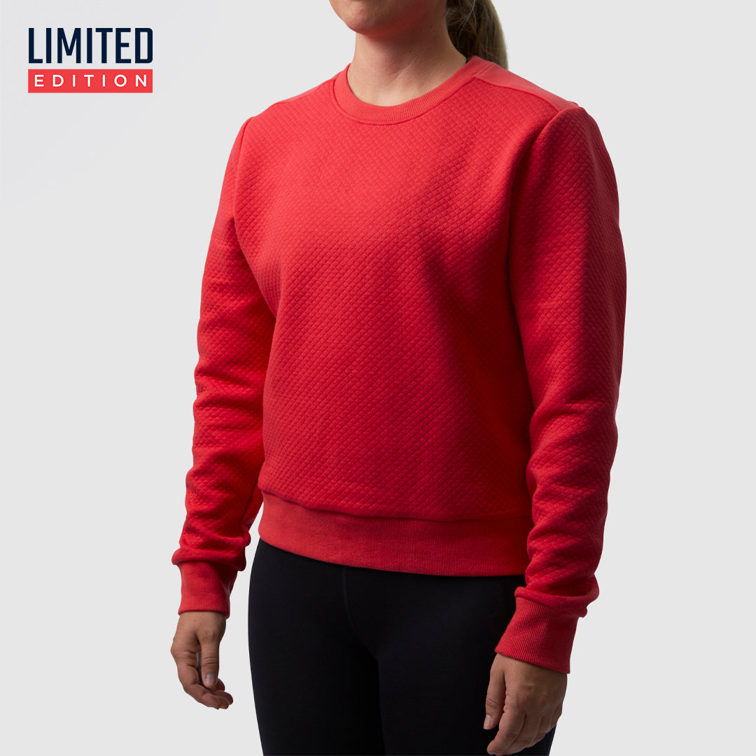 Women's Waffle Knit Crewneck Pullover Sweater - Soft Thermal Long Sleeve Top (Lava Red) for Fall & Winter Layering, Casual Outfits & Cozy Loungewear