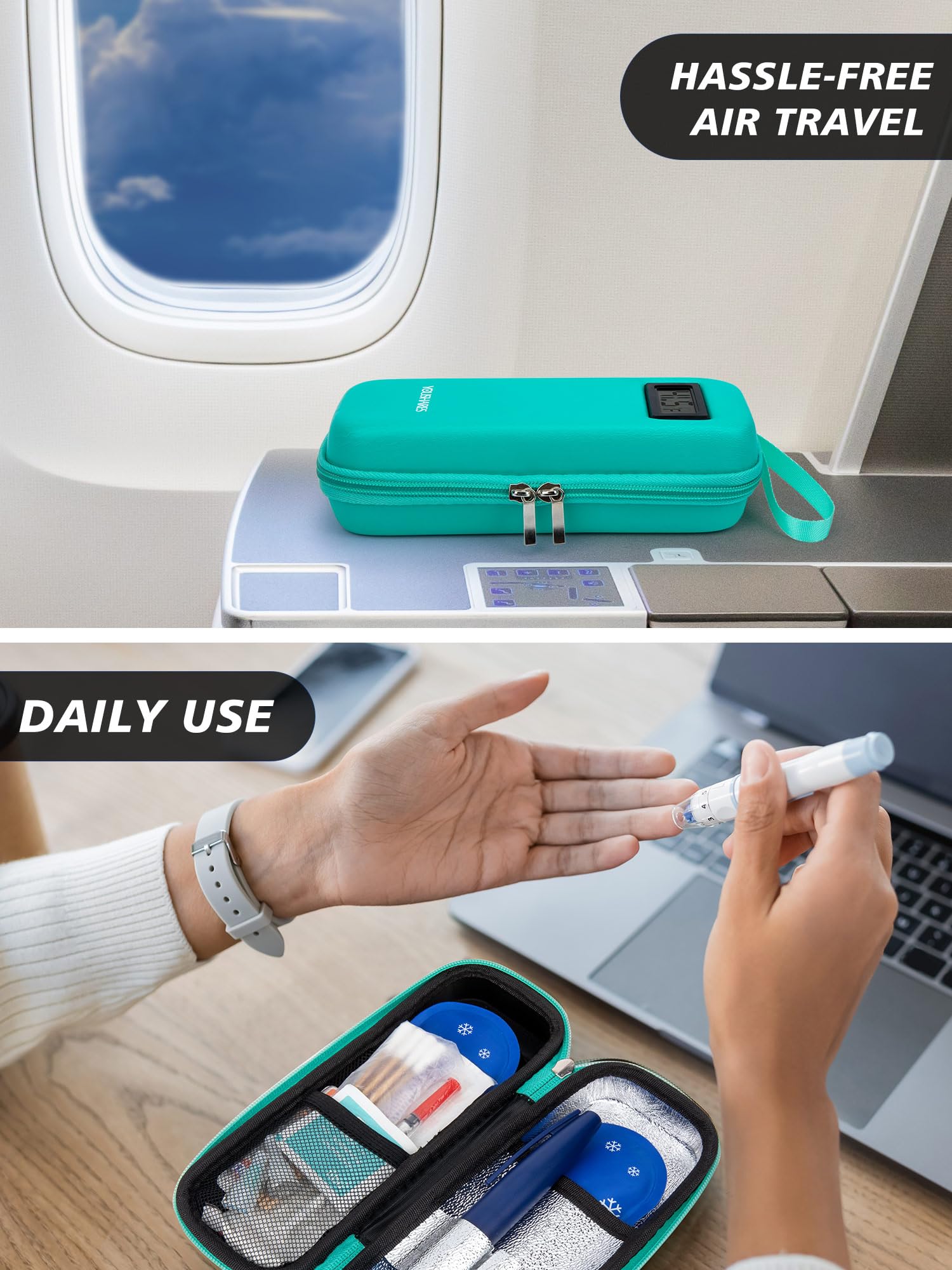 YOUSHARES Insulin Cooler Travel Case with Temperature Display - Portable Refrigerated Medicine Storage for Diabetics | TSA Approved Ice Packs Included | Perfect for Travel, Work & Daily Use (Green)