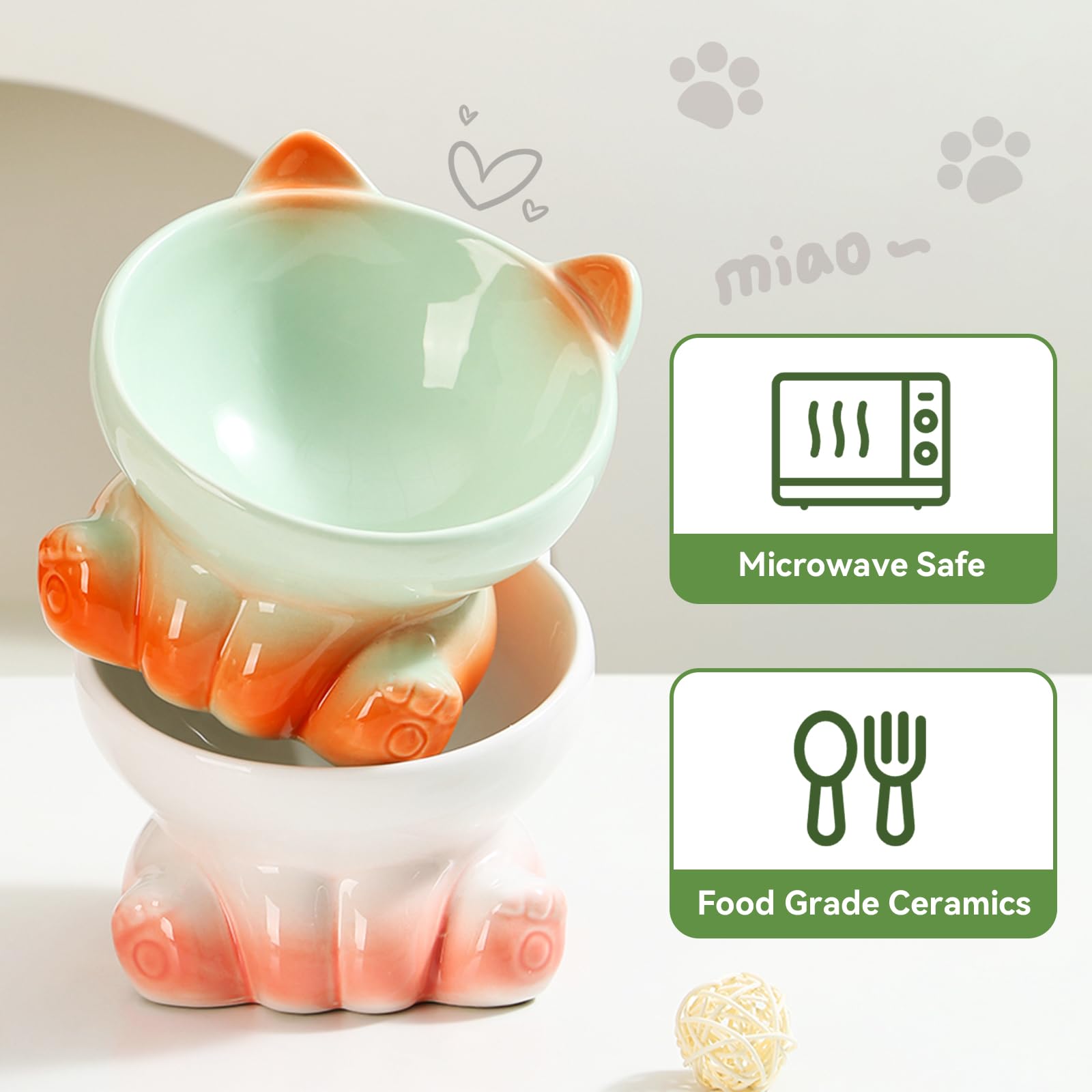 Elevated Cat Bowls for Indoor Cats - Whisker-Friendly Tilted Ceramic Cat Food Dish with Gradient Design (White & Pink) - Perfect for All Ages, Reduces Neck Strain & Messy Eating - Ideal for Small Spaces, Kitchen Countertops or Pet Feeding Stations