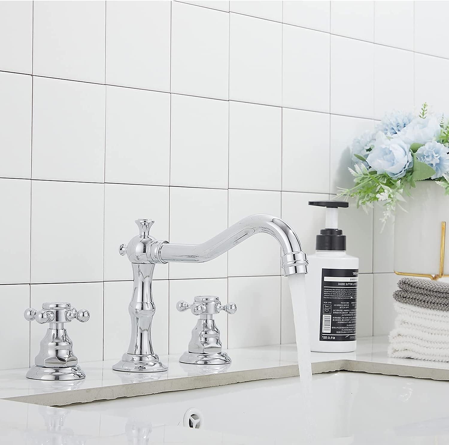 YBlucklly 8-16 Inch Widespread Bathroom Sink Faucet - Chrome Finish 2-Handle 3-Hole Vanity Mixer Tap with Pop-Up Drain & Overflow - Perfect for Modern Bathroom & Powder Room Renovations