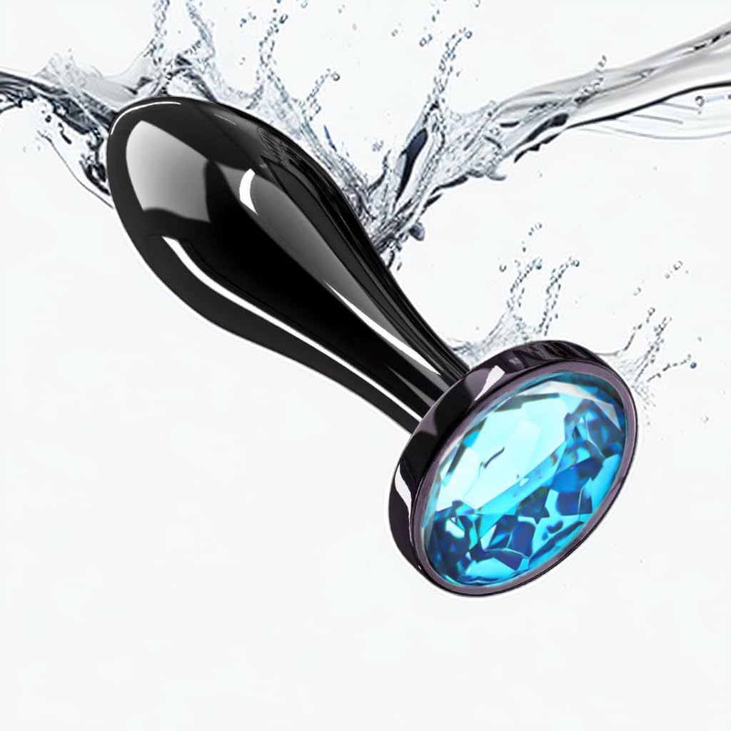 Small Jewel Anal Plug for Beginners - Stainless Steel Butt Plug for G-Spot Stimulation, Unisex Adult Sex Toy for Women & Men (Small, Blue) | Perfect for Couples Play & Solo Exploration