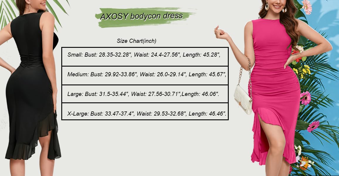 Women's Midi Bodycon Dress - Sleeveless Ruffled Mermaid Cocktail Dress for Wedding Guest, Summer Party & Night Out | Flattering Figure-Hugging Design for Special Occasions